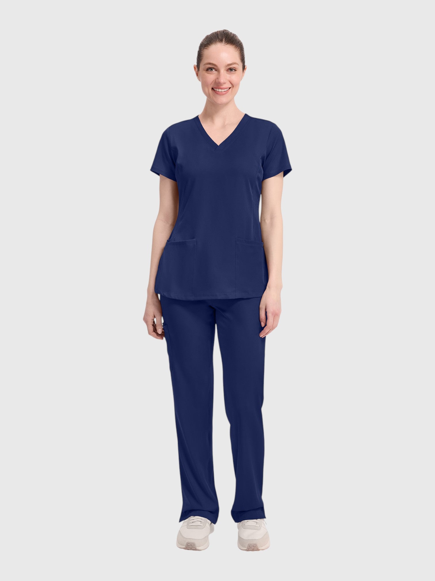 Modern V Neck 4 Pocket Women’s Scrub Top#Color_Navy