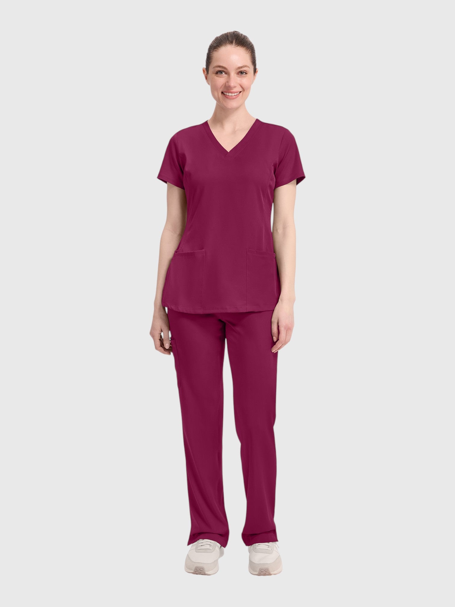 Modern V Neck 4 Pocket Women’s Scrub Top#Color_Wine