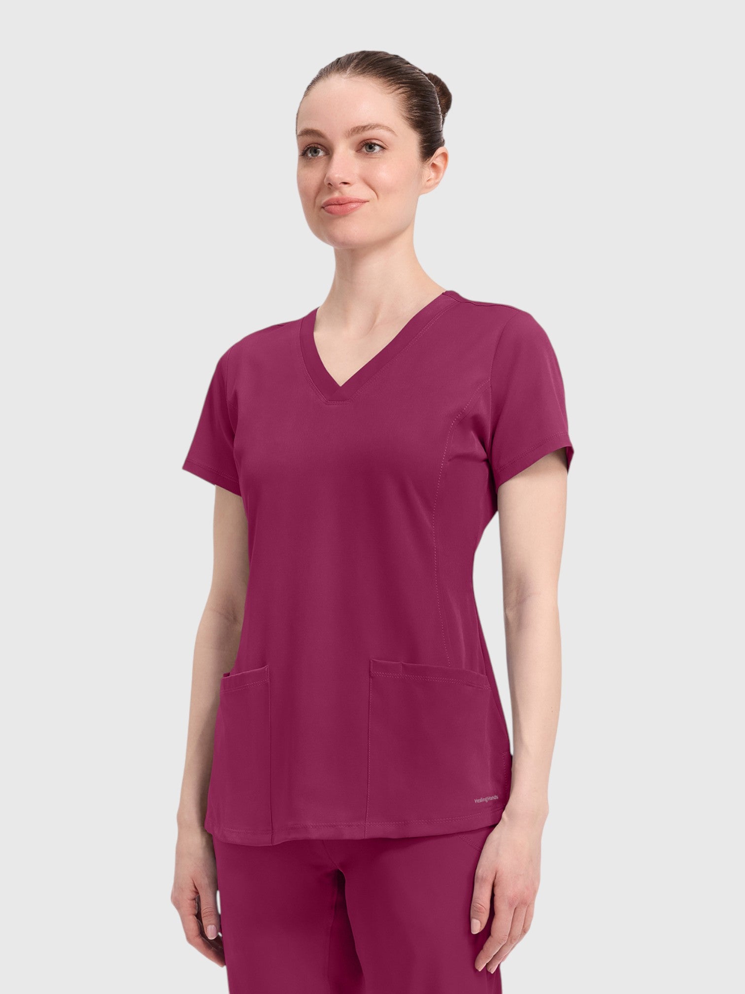 Modern V Neck 4 Pocket Women’s Scrub Top#Color_Wine