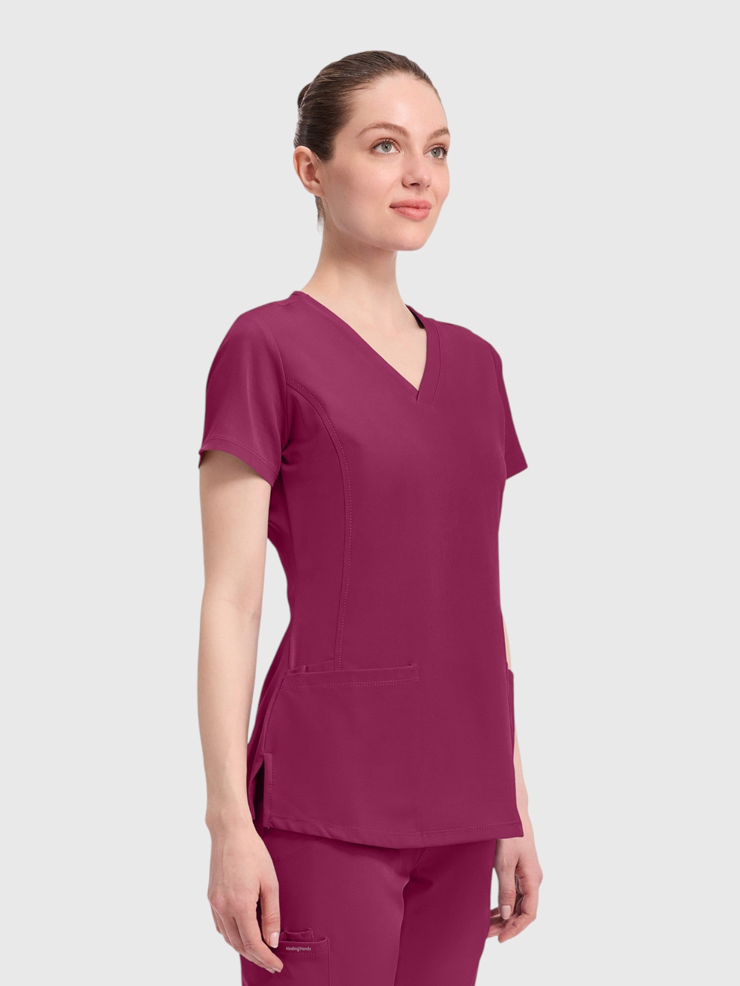 Modern V Neck 4 Pocket Women’s Scrub Top#Color_Wine