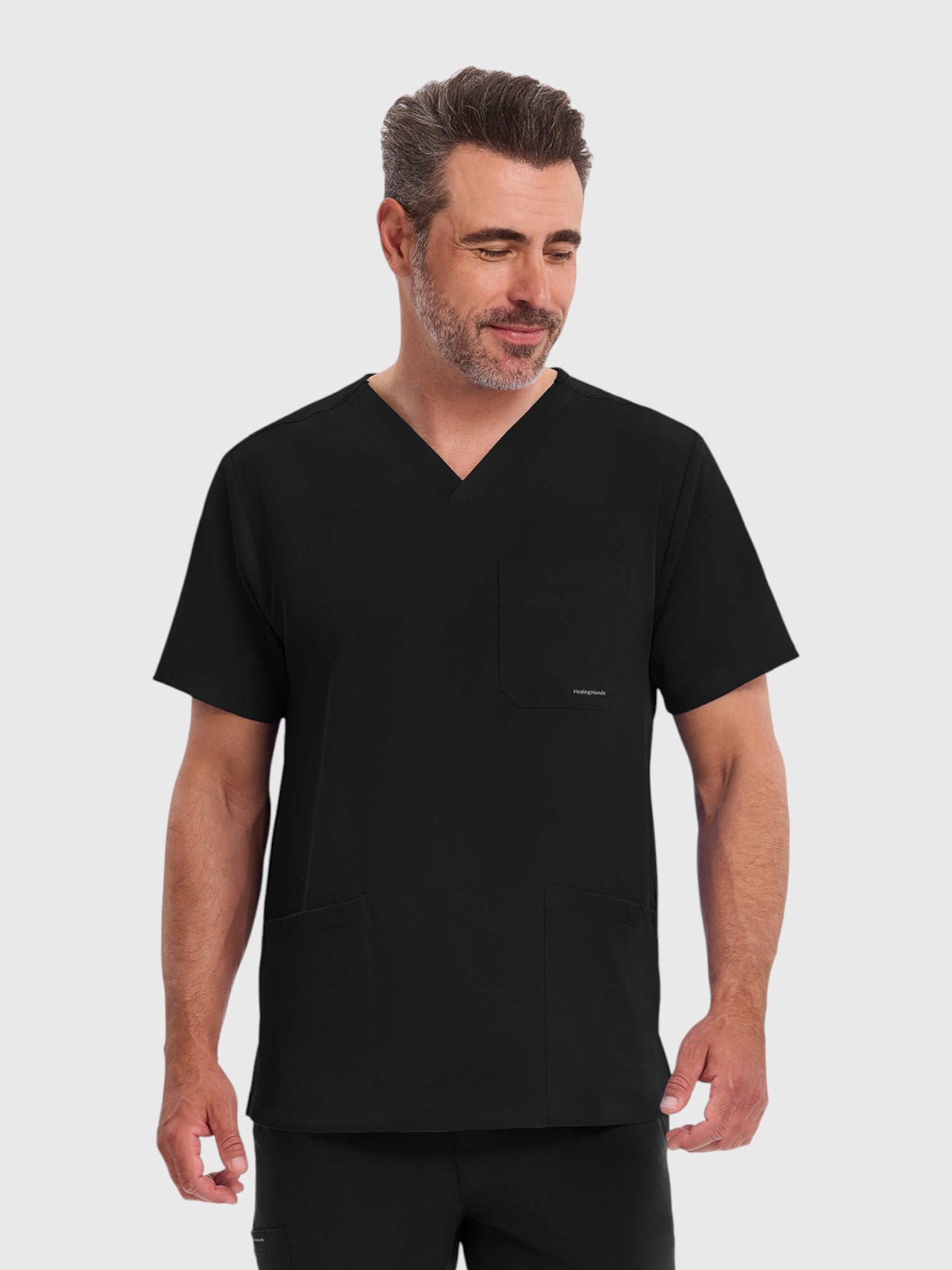 Modern V Neck 4 Pocket Men’s Scrub Top#Color_Black