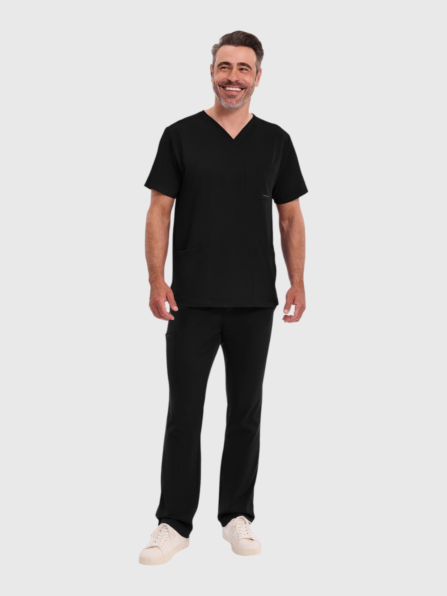 Modern V Neck 4 Pocket Men’s Scrub Top#Color_Black