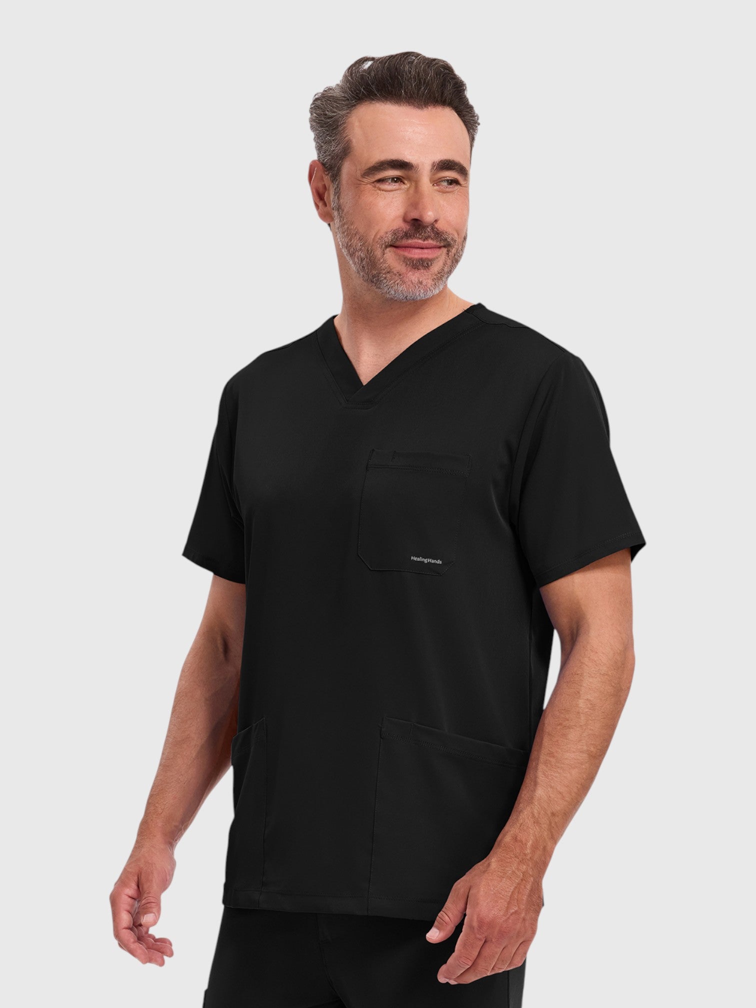 Modern V Neck 4 Pocket Men’s Scrub Top#Color_Black
