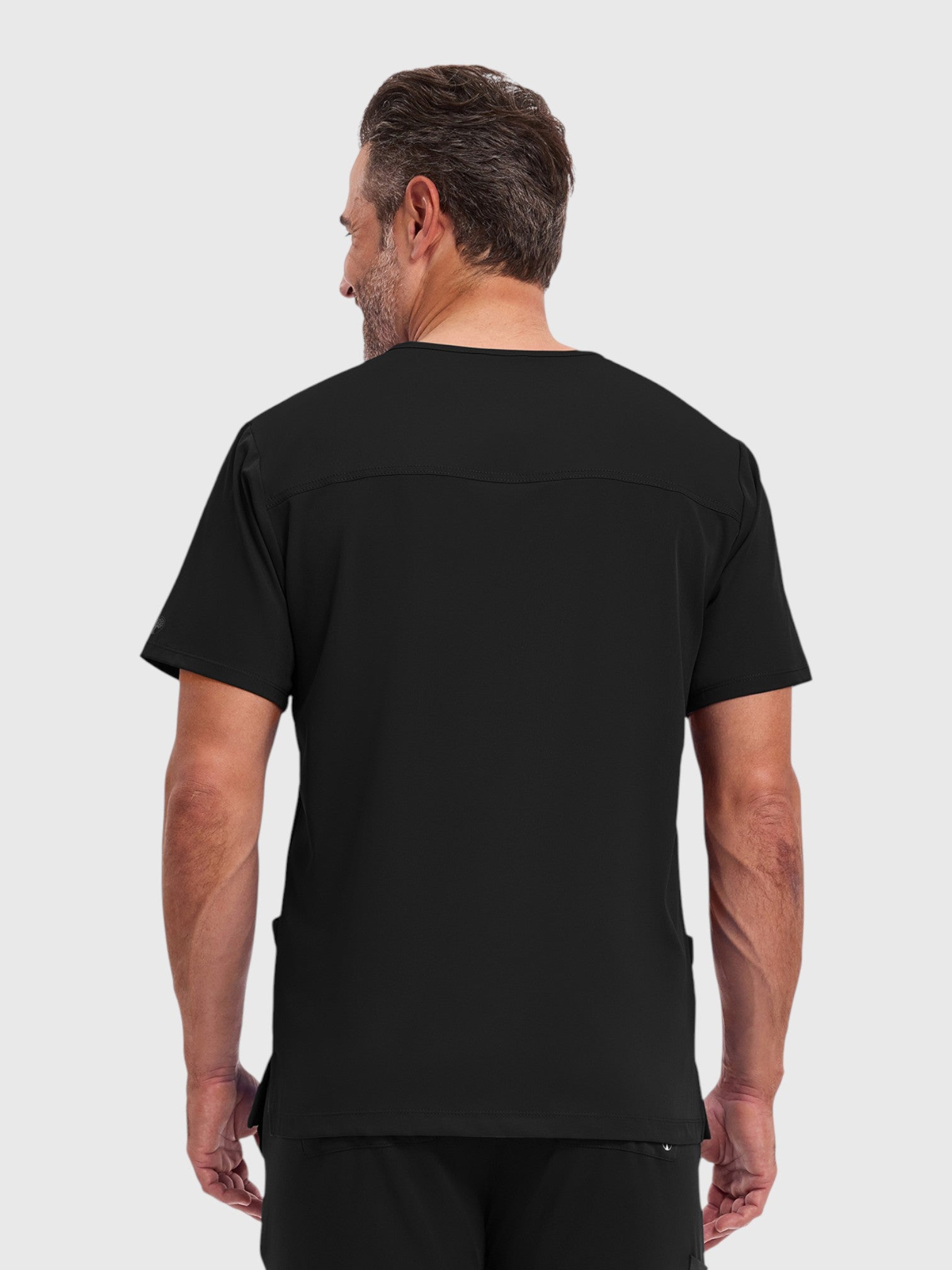 Modern V Neck 4 Pocket Men’s Scrub Top#Color_Black
