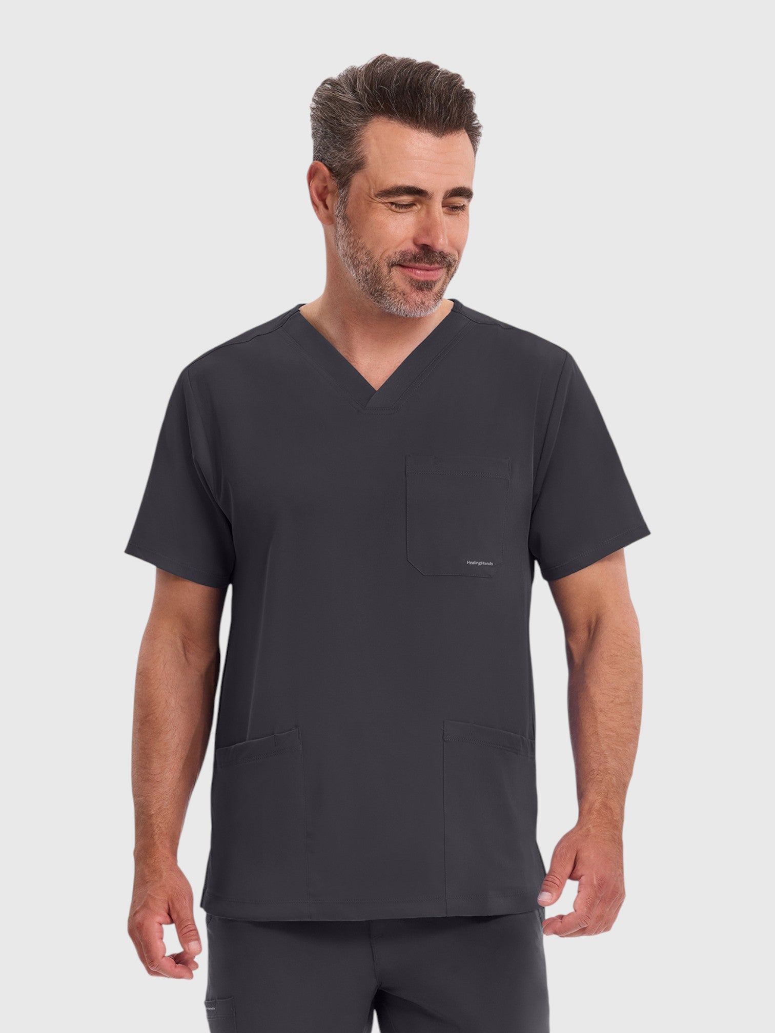 Modern V Neck 4 Pocket Men’s Scrub Top#Color_Pewter