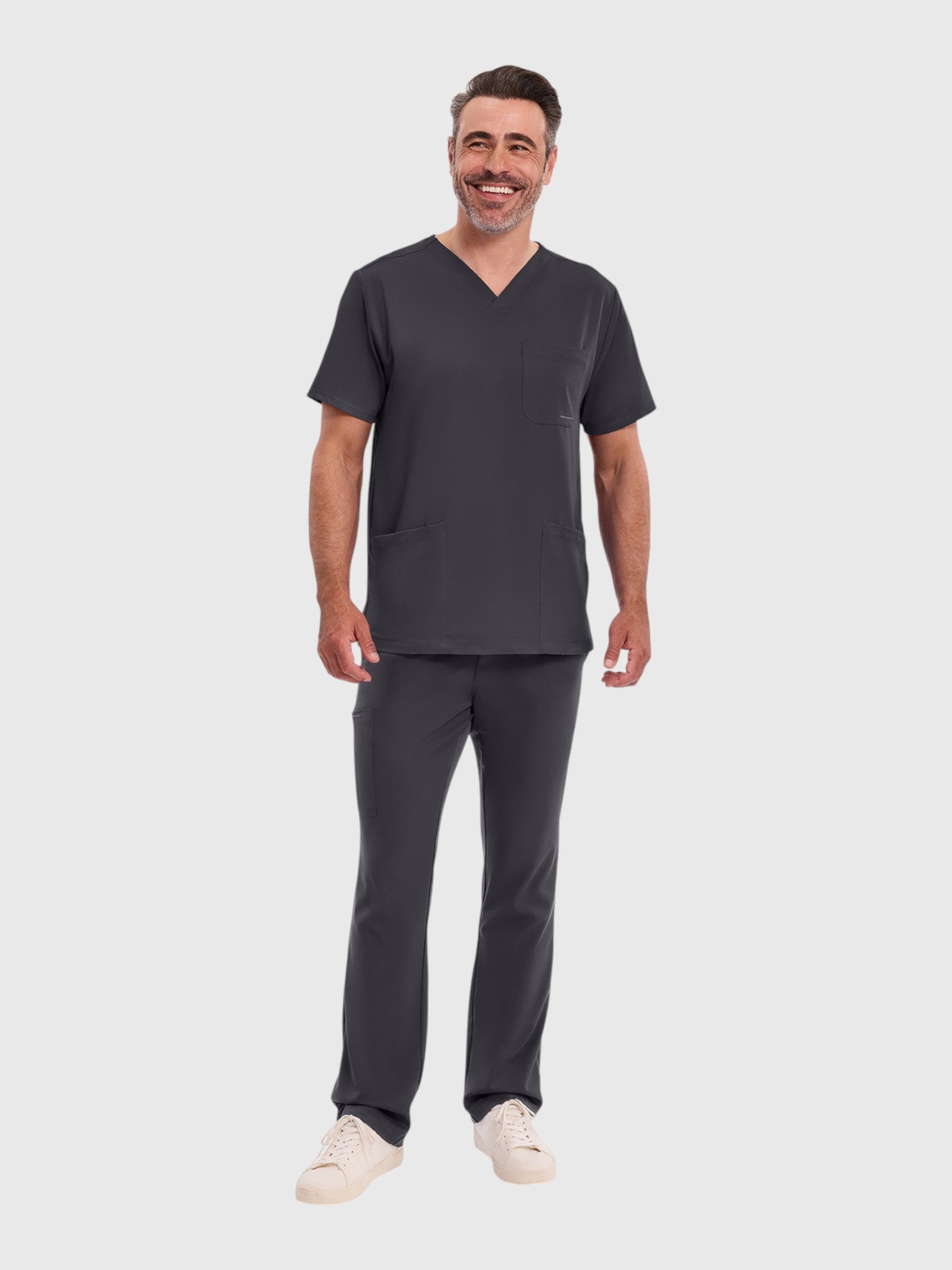 Modern V Neck 4 Pocket Men’s Scrub Top#Color_Pewter