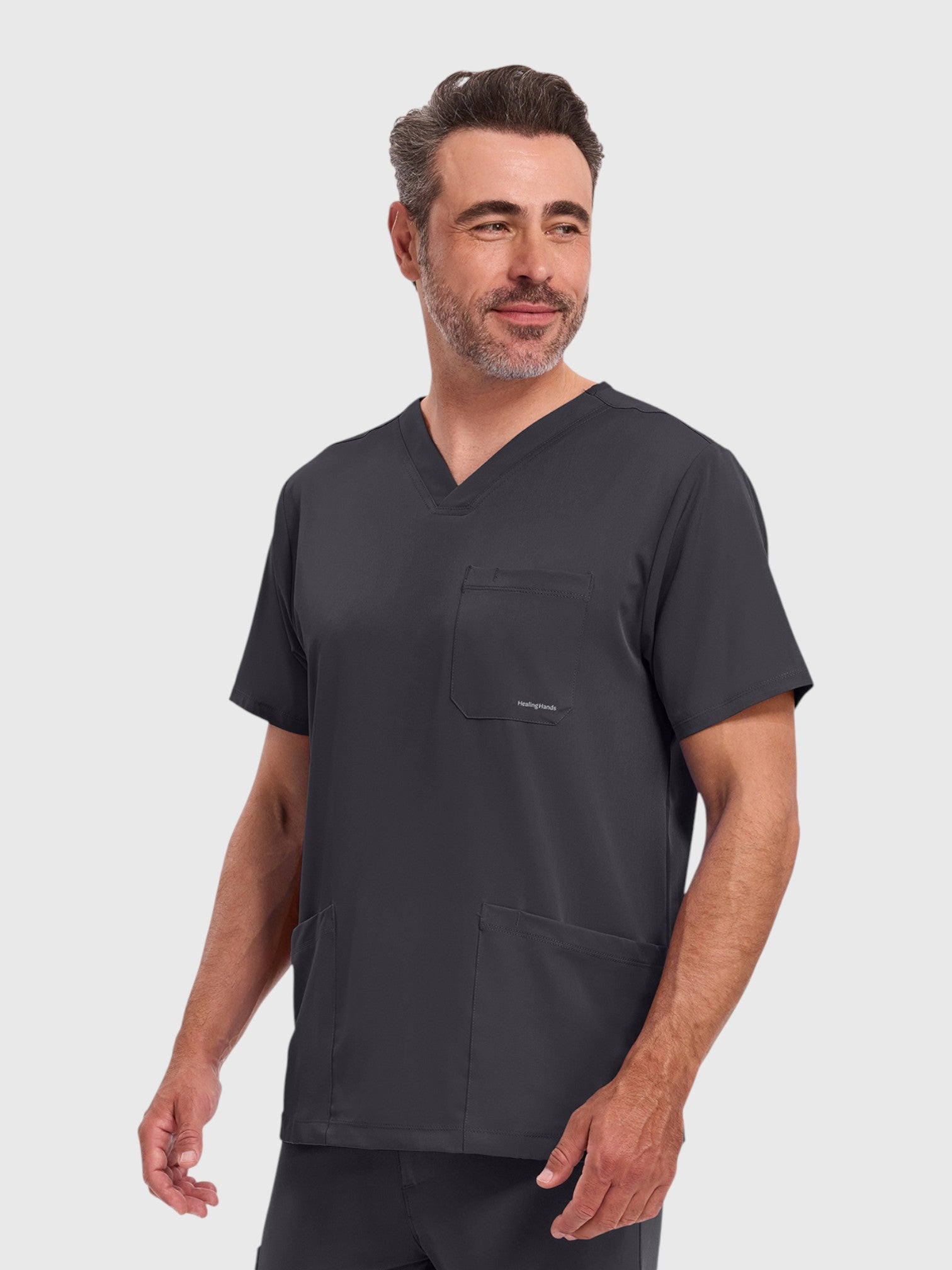 Modern V Neck 4 Pocket Men’s Scrub Top#Color_Pewter