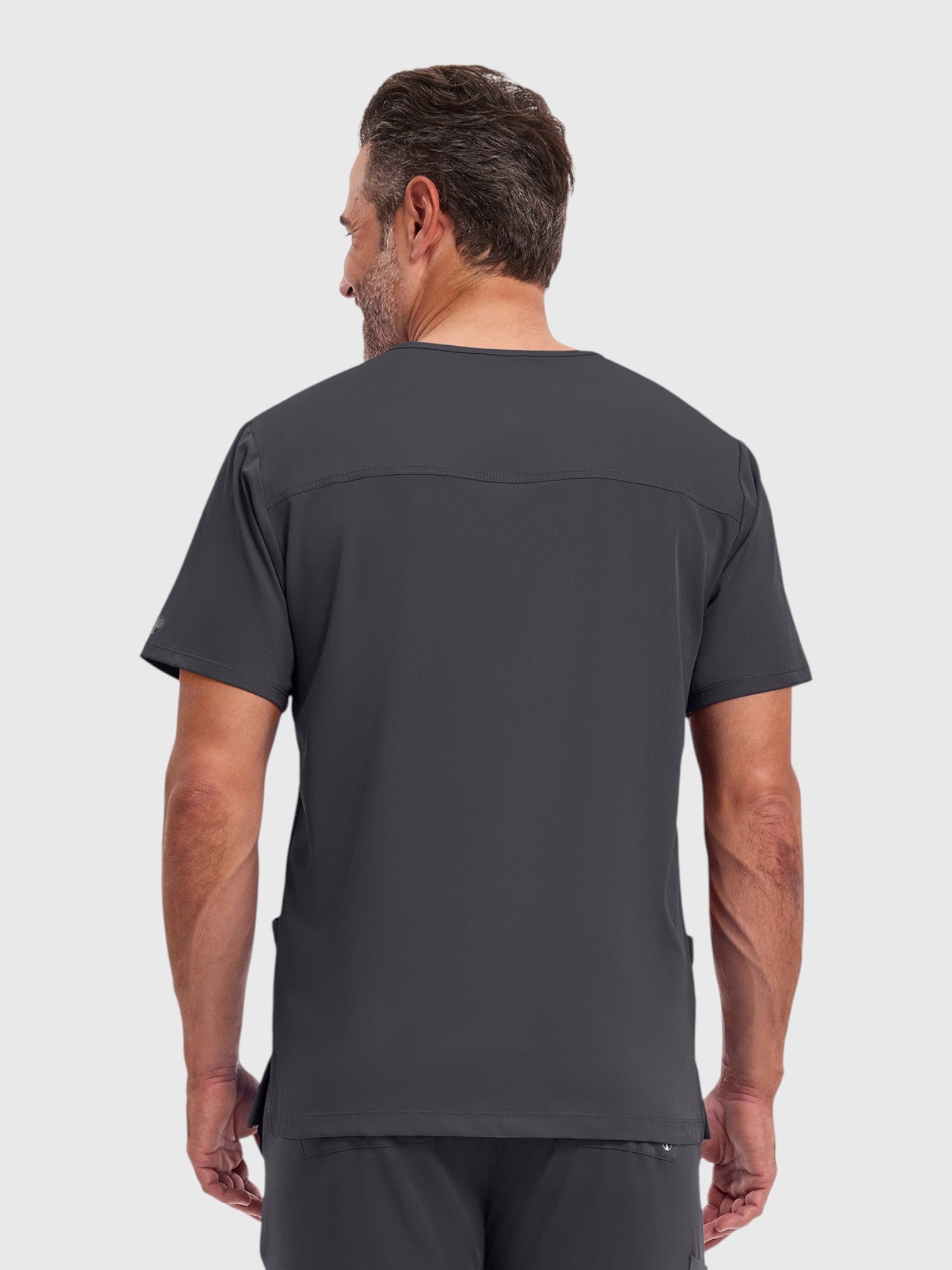 Modern V Neck 4 Pocket Men’s Scrub Top#Color_Pewter