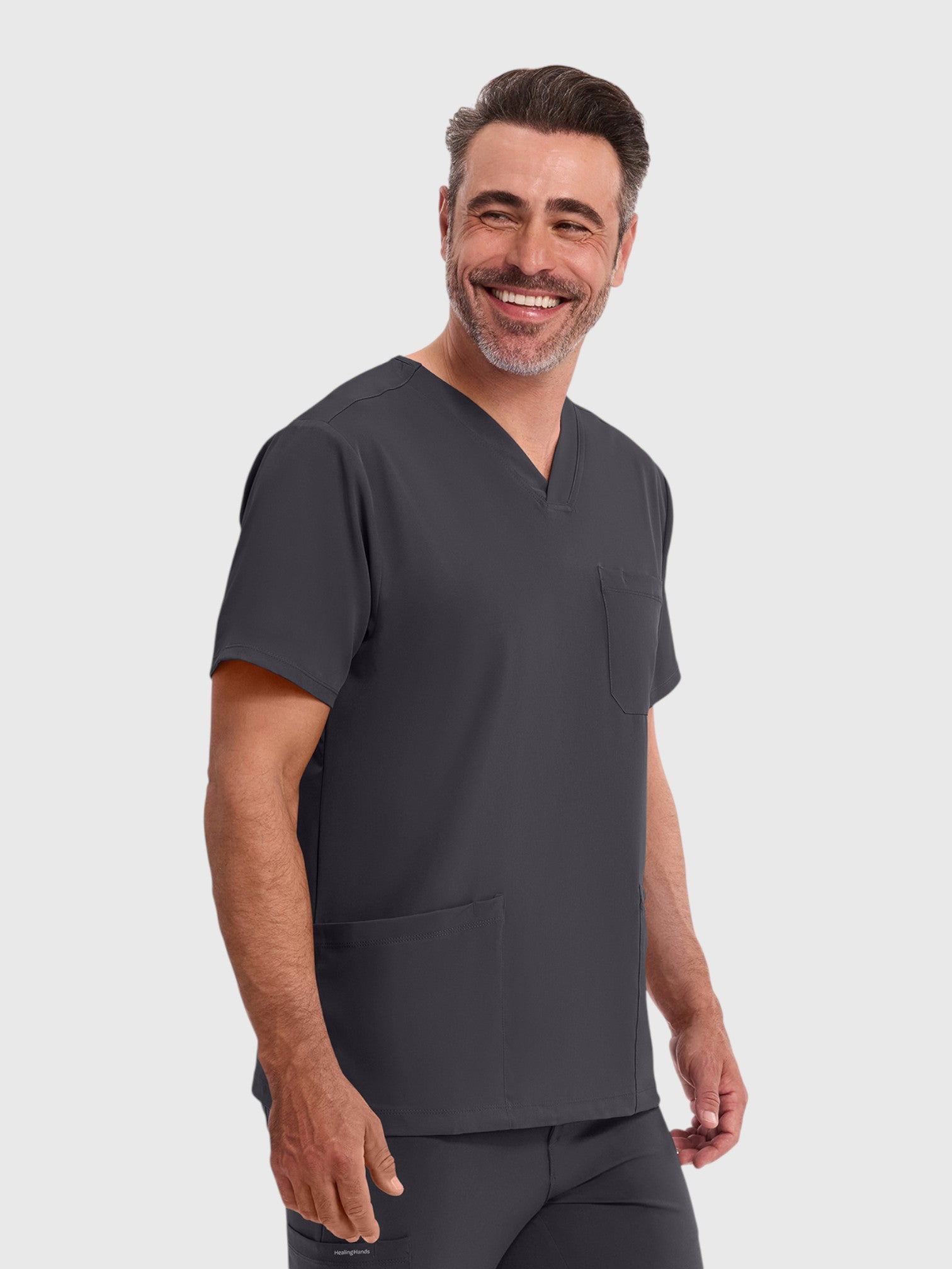 Modern V Neck 4 Pocket Men’s Scrub Top#Color_Pewter