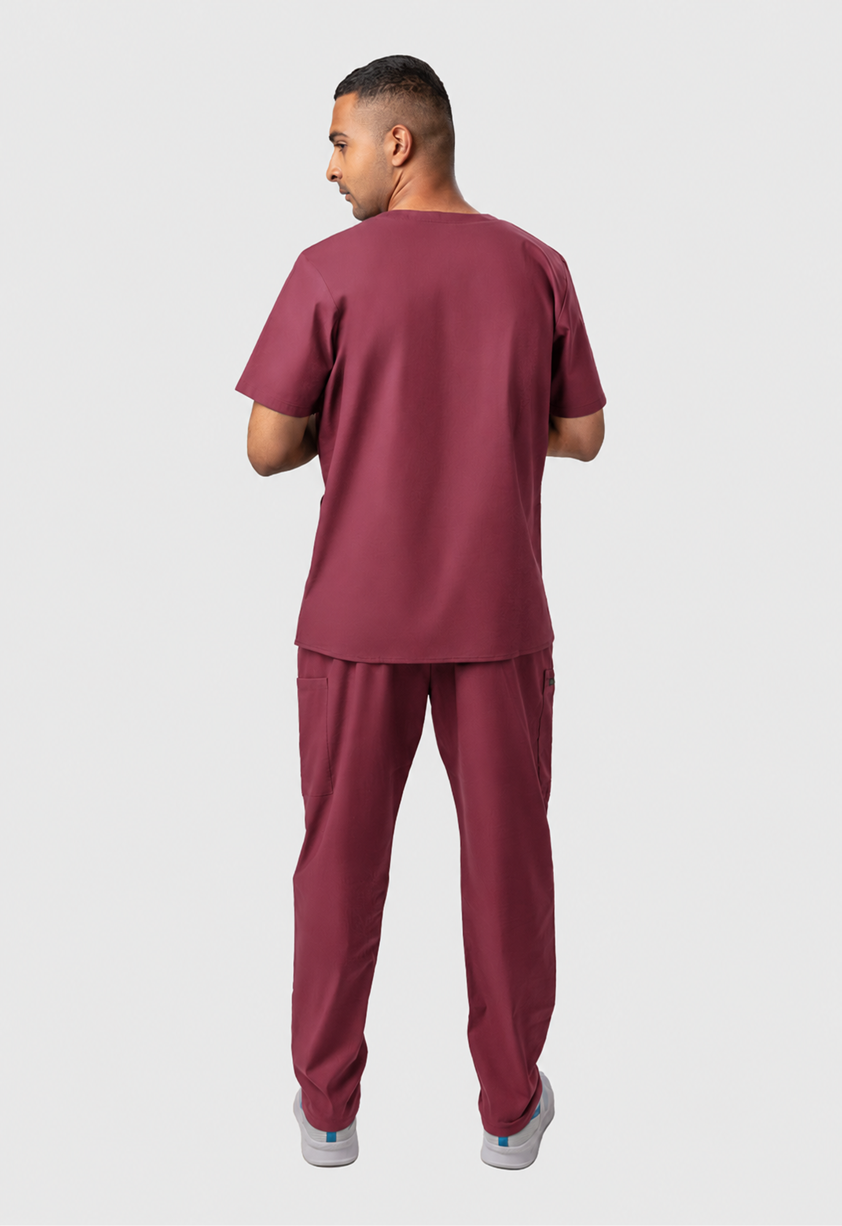 Modern V-Neck Top | Straight Pant 7 Pocket Men's Cotton ScrubSet#Color_Royal Plum