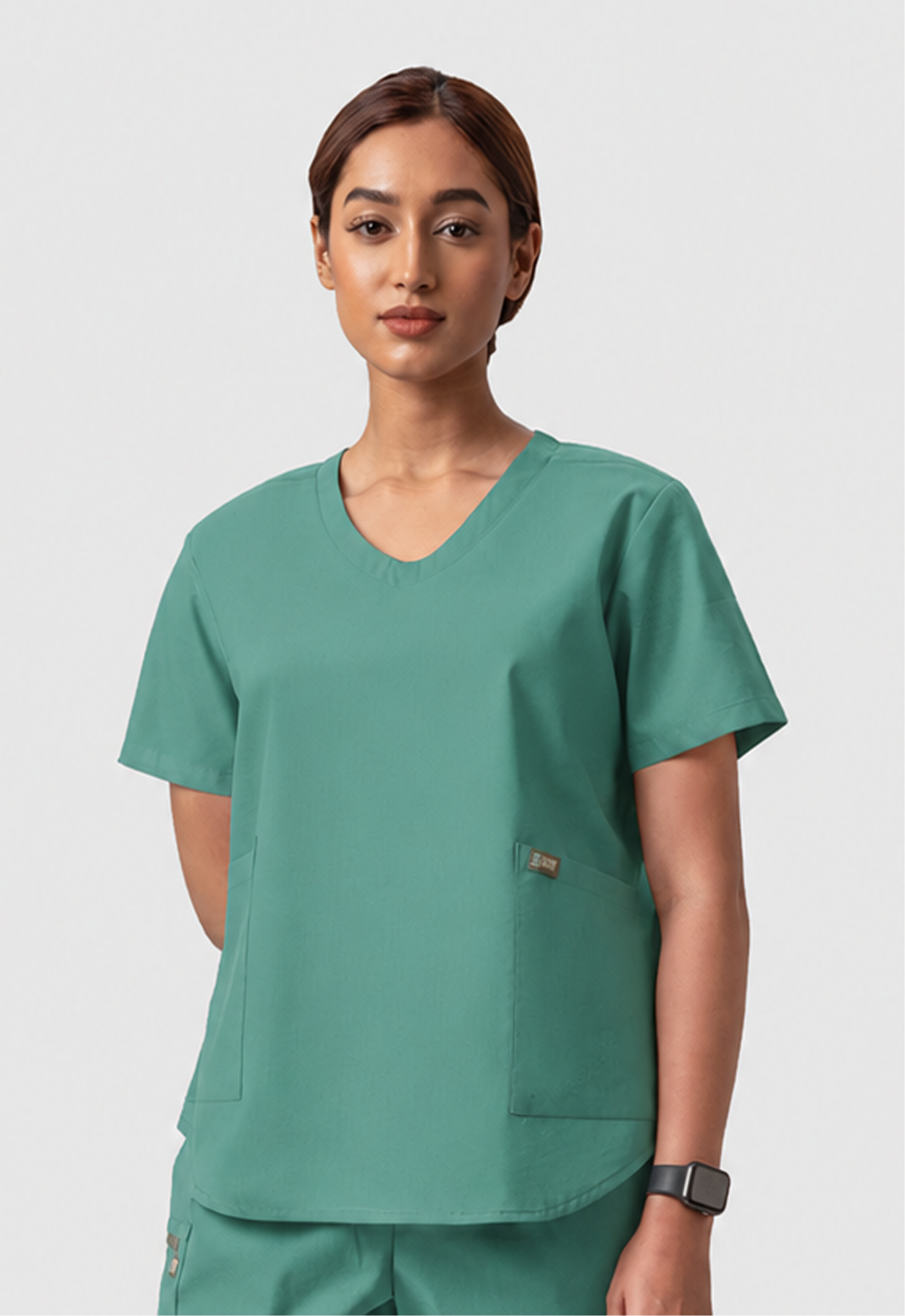 Modern V-Neck 2 Pocket Women's Cotton Scrub Top#Color_Ocean Teal