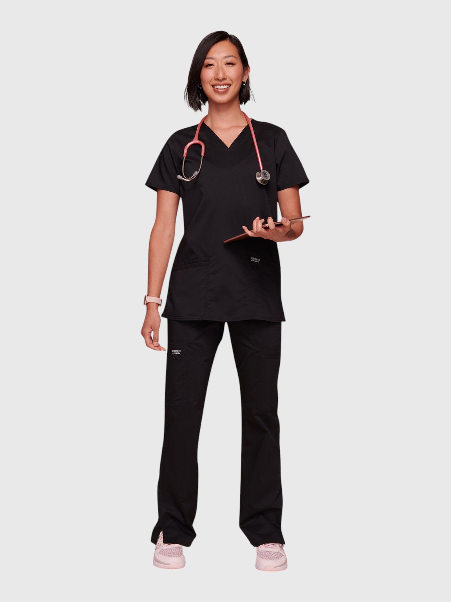 Modern V Neck 3 Pocket Women’s Scrub Top#Color_Black