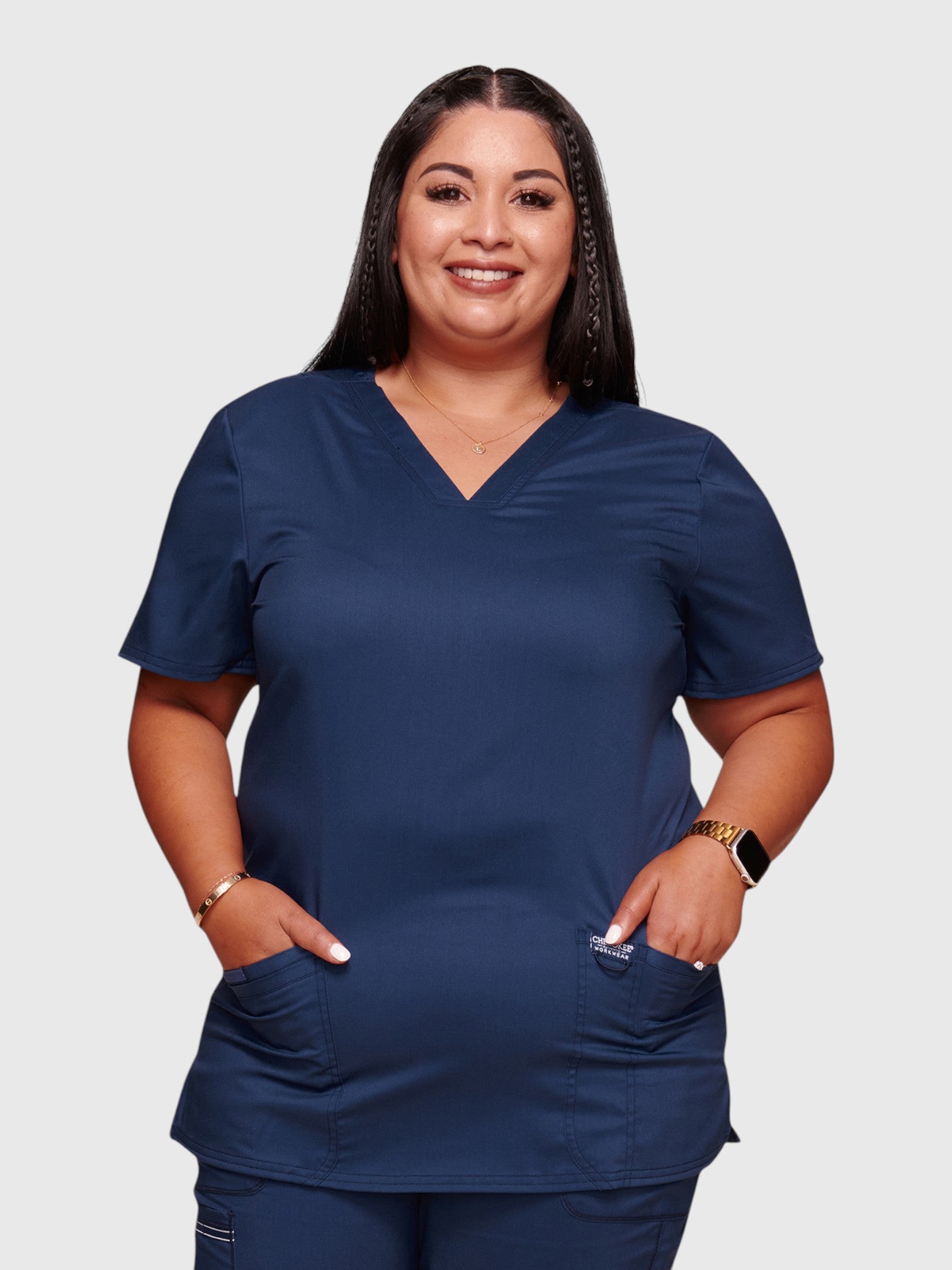 Modern V Neck 3 Pocket Women’s Scrub Top#Color_Navy Blue