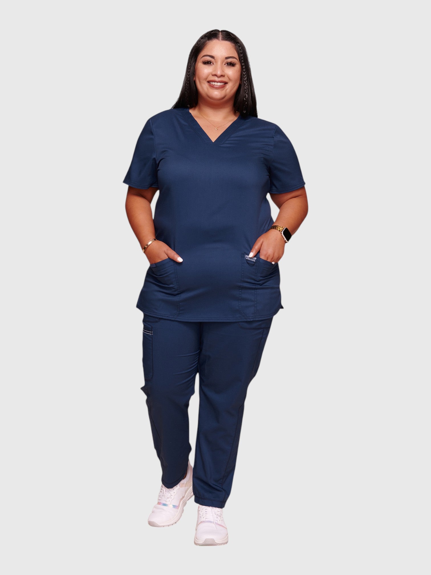 Modern V Neck 3 Pocket Women’s Scrub Top#Color_Navy Blue