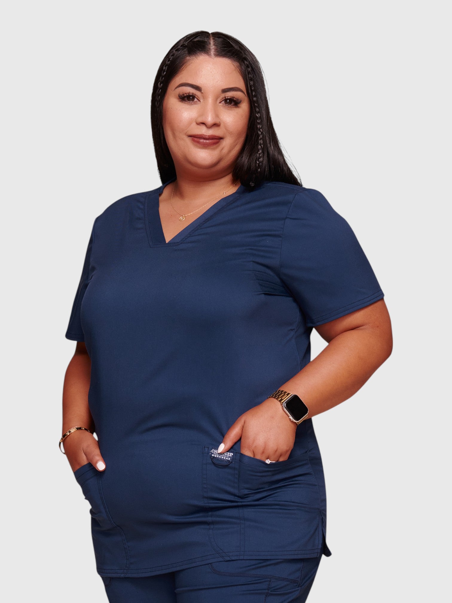 Modern V Neck 3 Pocket Women’s Scrub Top#Color_Navy Blue