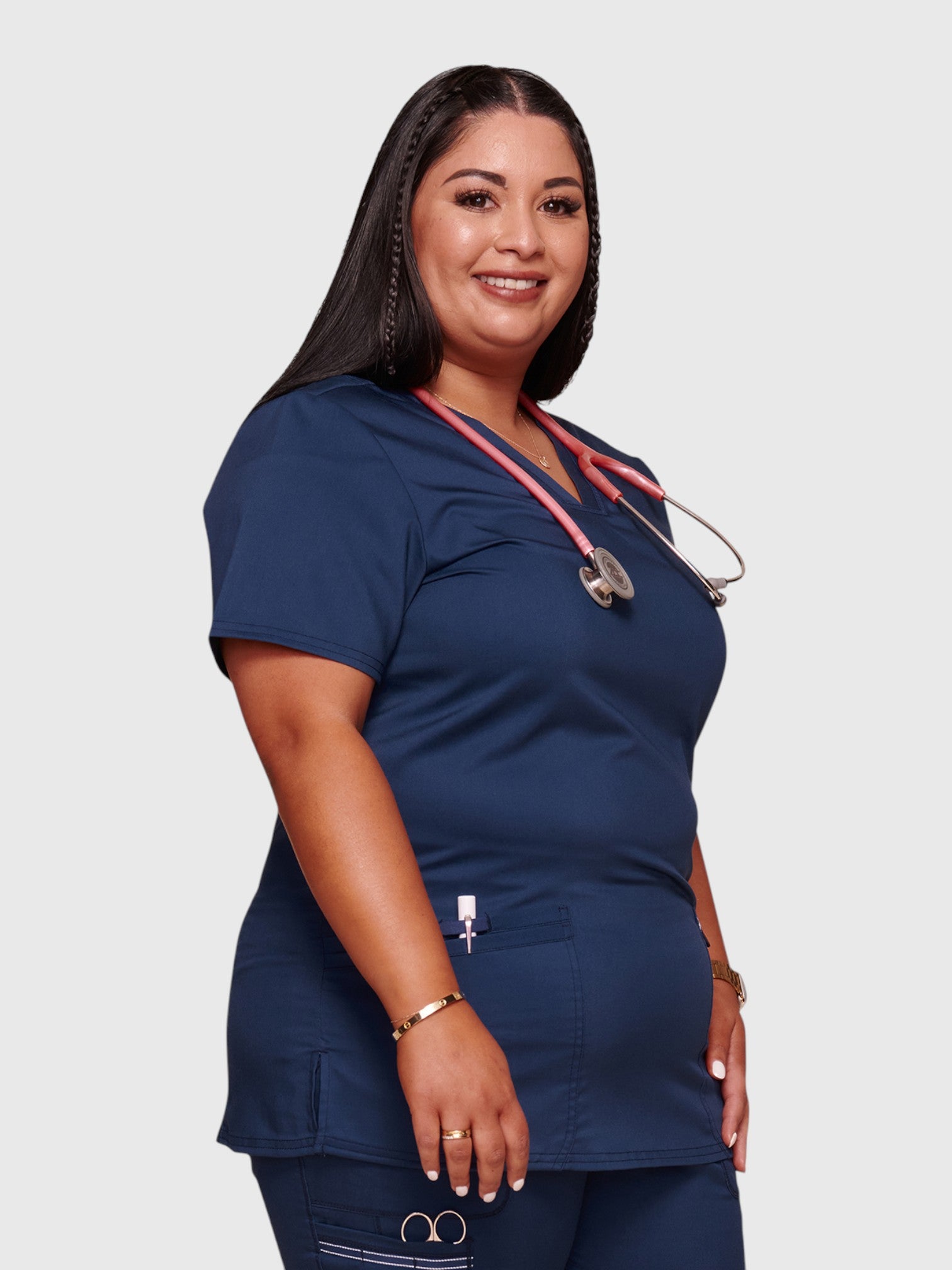 Modern V Neck 3 Pocket Women’s Scrub Top#Color_Navy Blue