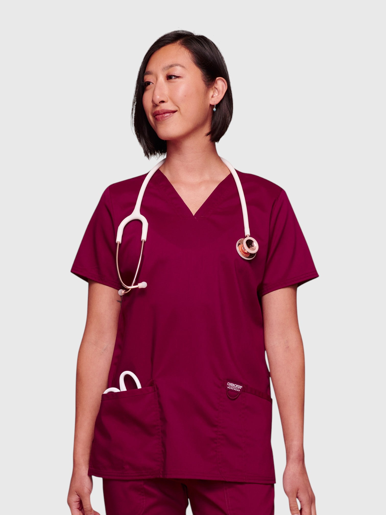Modern V Neck 3 Pocket Women’s Scrub Top#Color_Wine