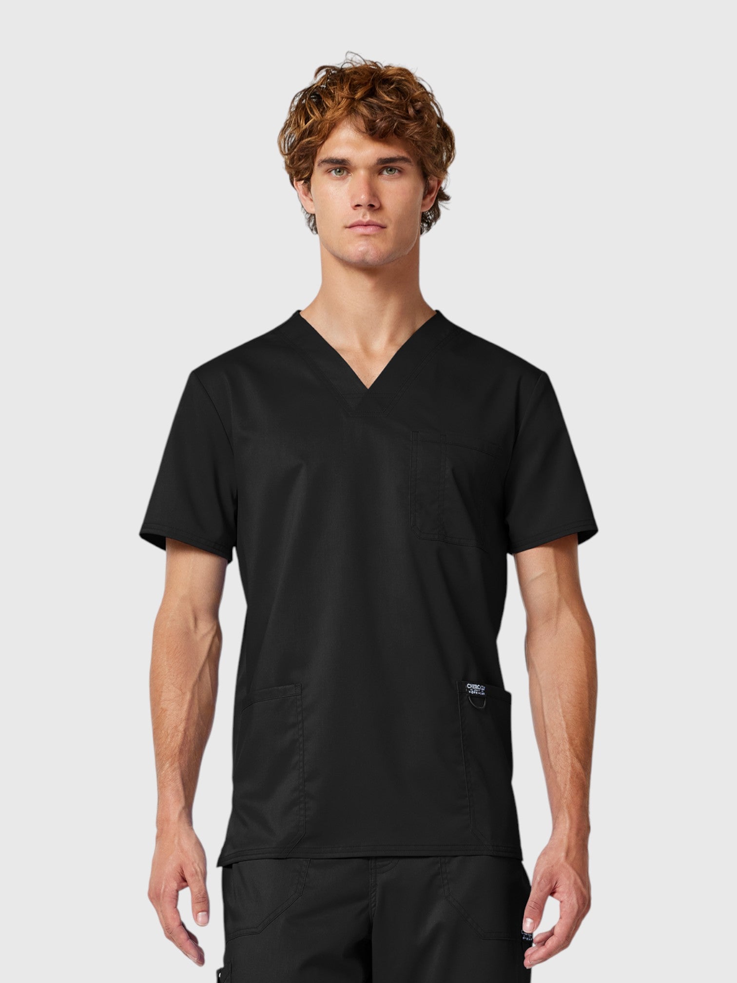 Modern V Neck 3 Pocket Men’s Scrub Top#Color_Black