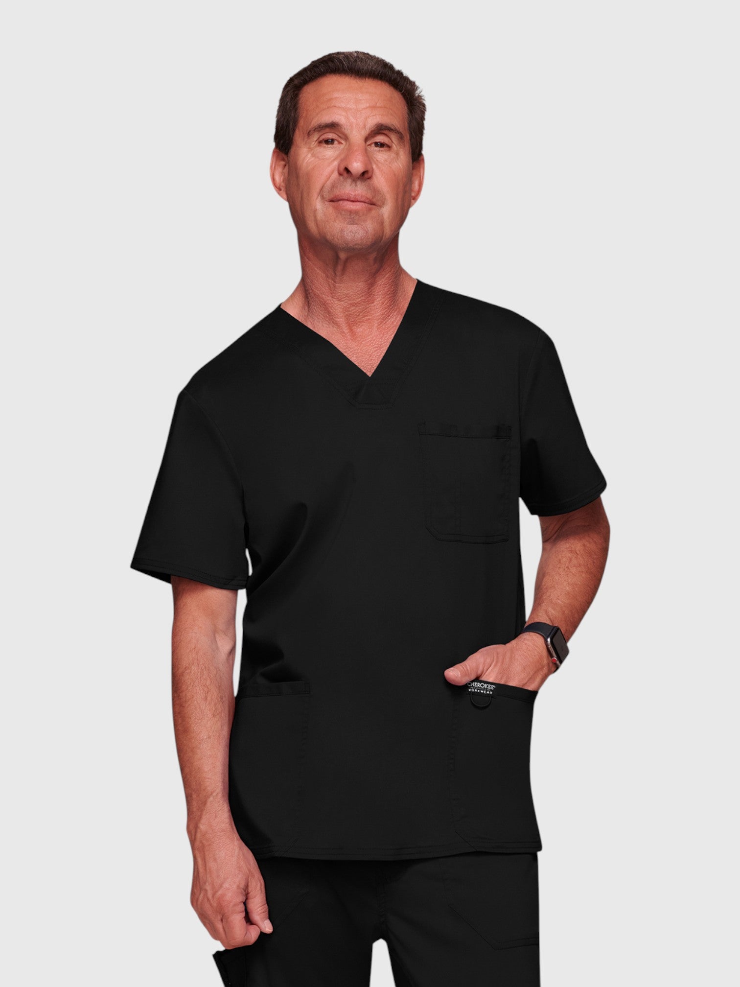 Modern V Neck 3 Pocket Men’s Scrub Top#Color_Black