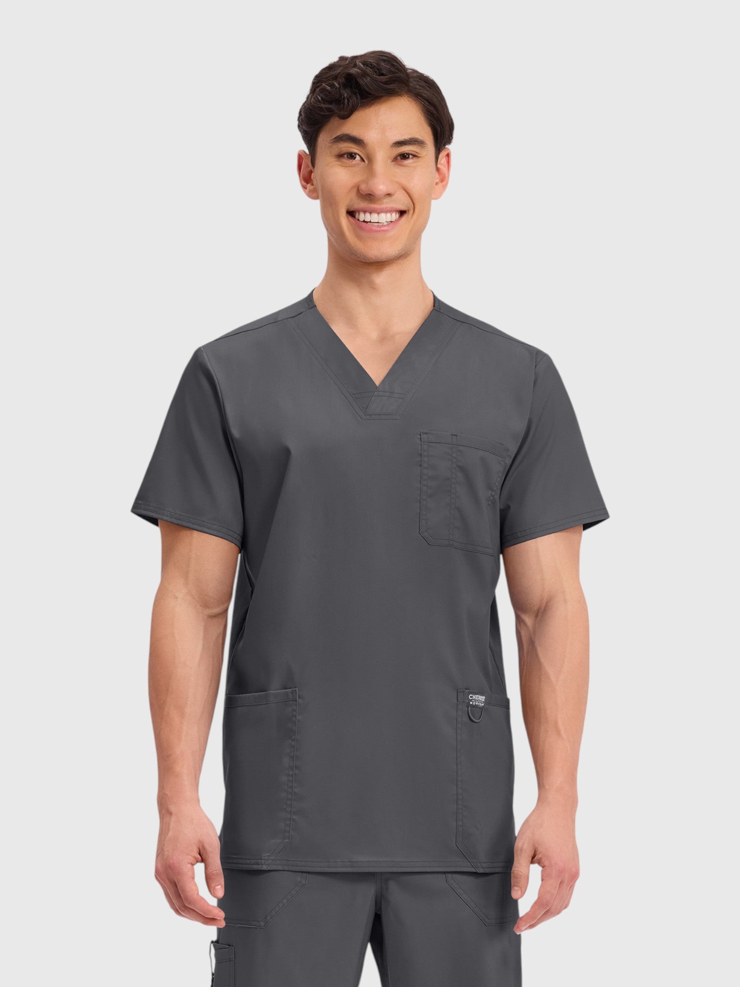 Modern V Neck 3 Pocket Men’s Scrub Top#Color_Pewter