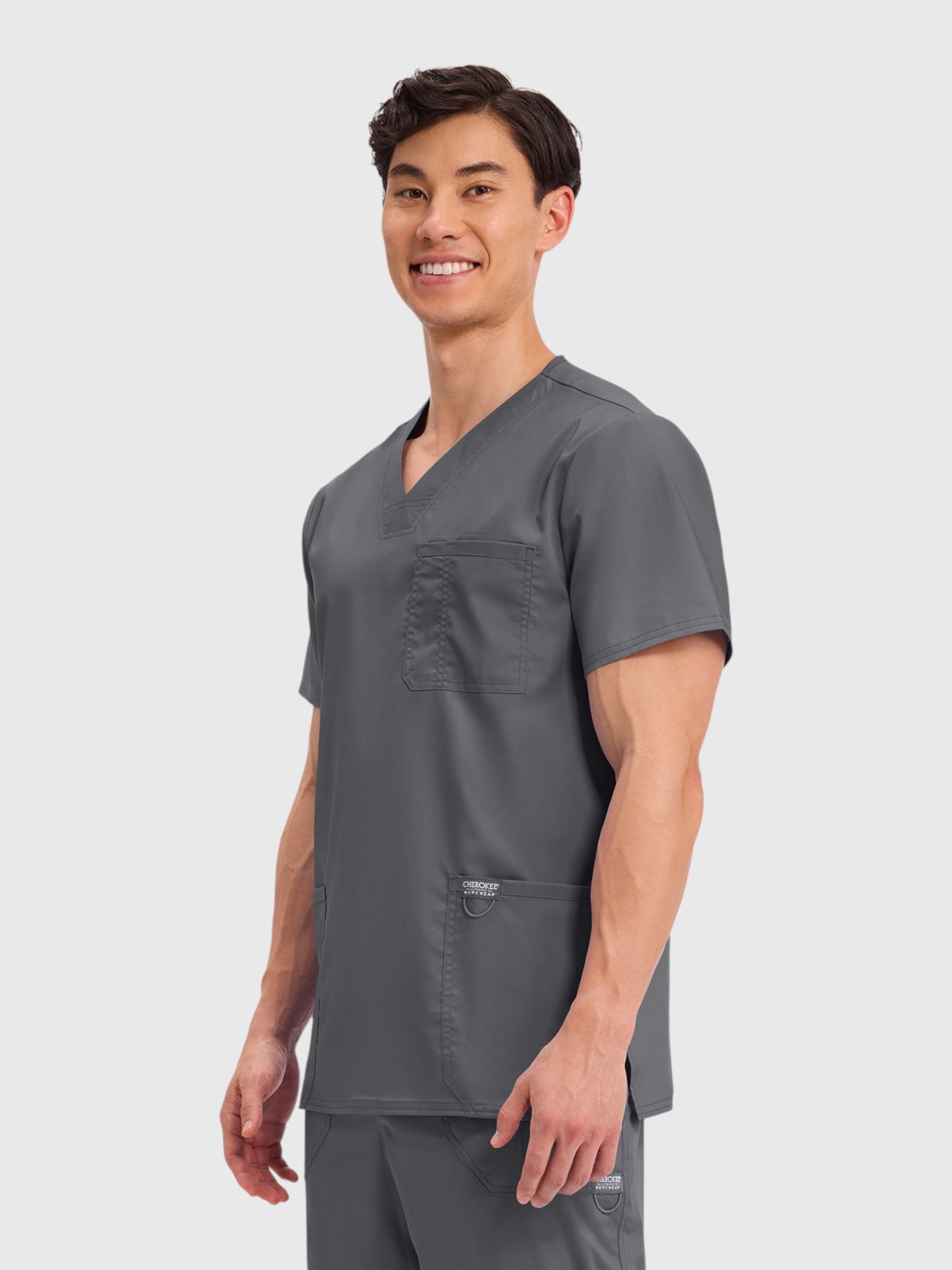 Modern V Neck 3 Pocket Men’s Scrub Top#Color_Pewter