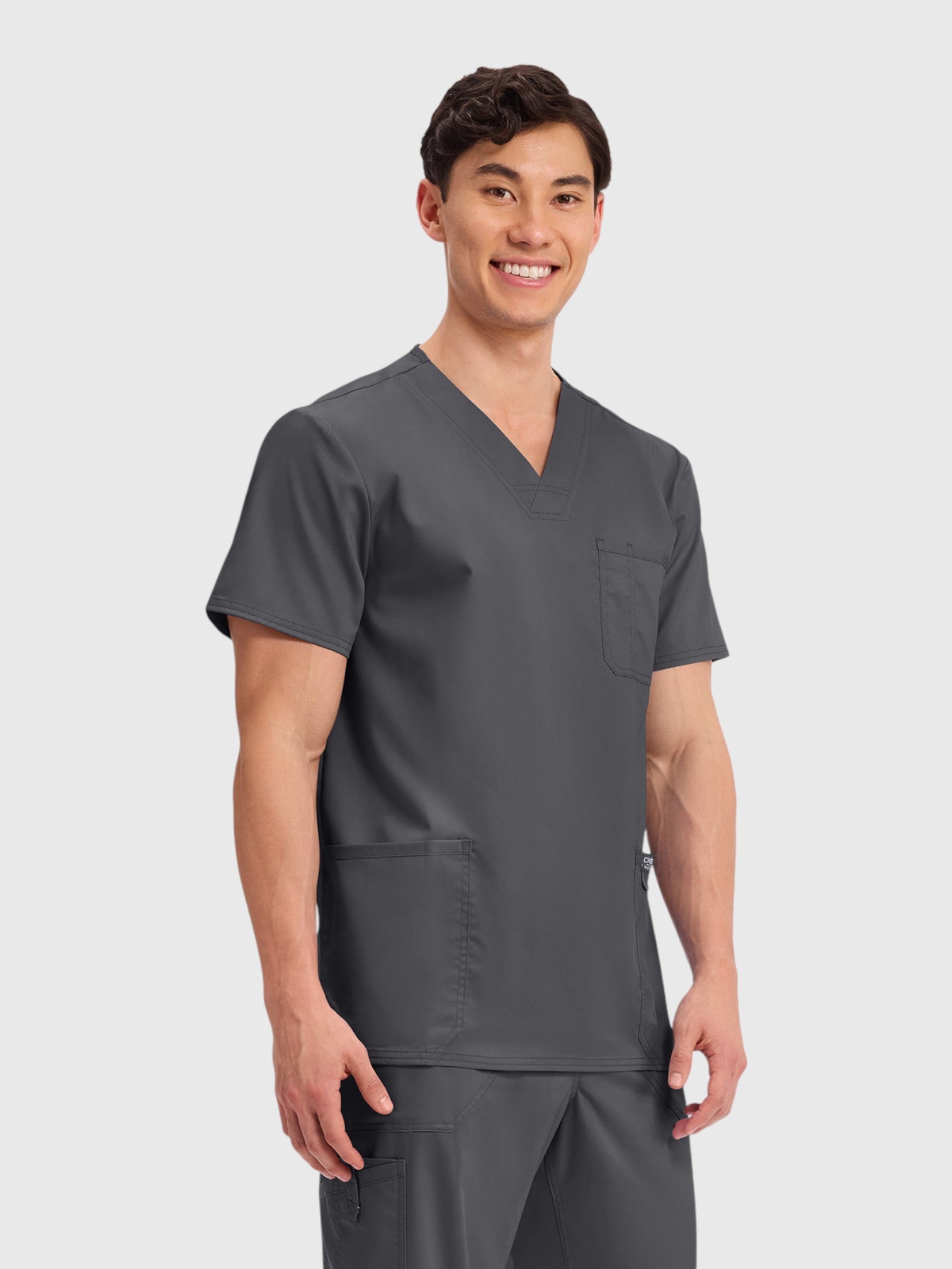 Modern V Neck 3 Pocket Men’s Scrub Top#Color_Pewter