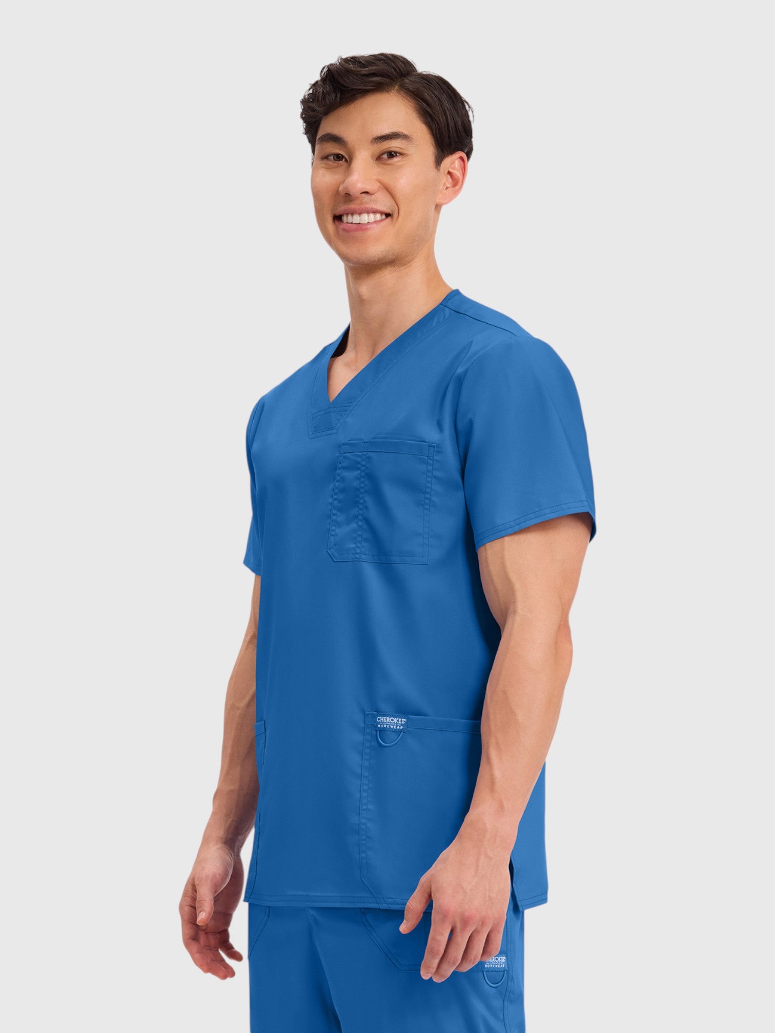 V-Neck Top | Mid Rise Tapered Pant 10 Pocket Men's Scrub Set#Color_Royal Blue
