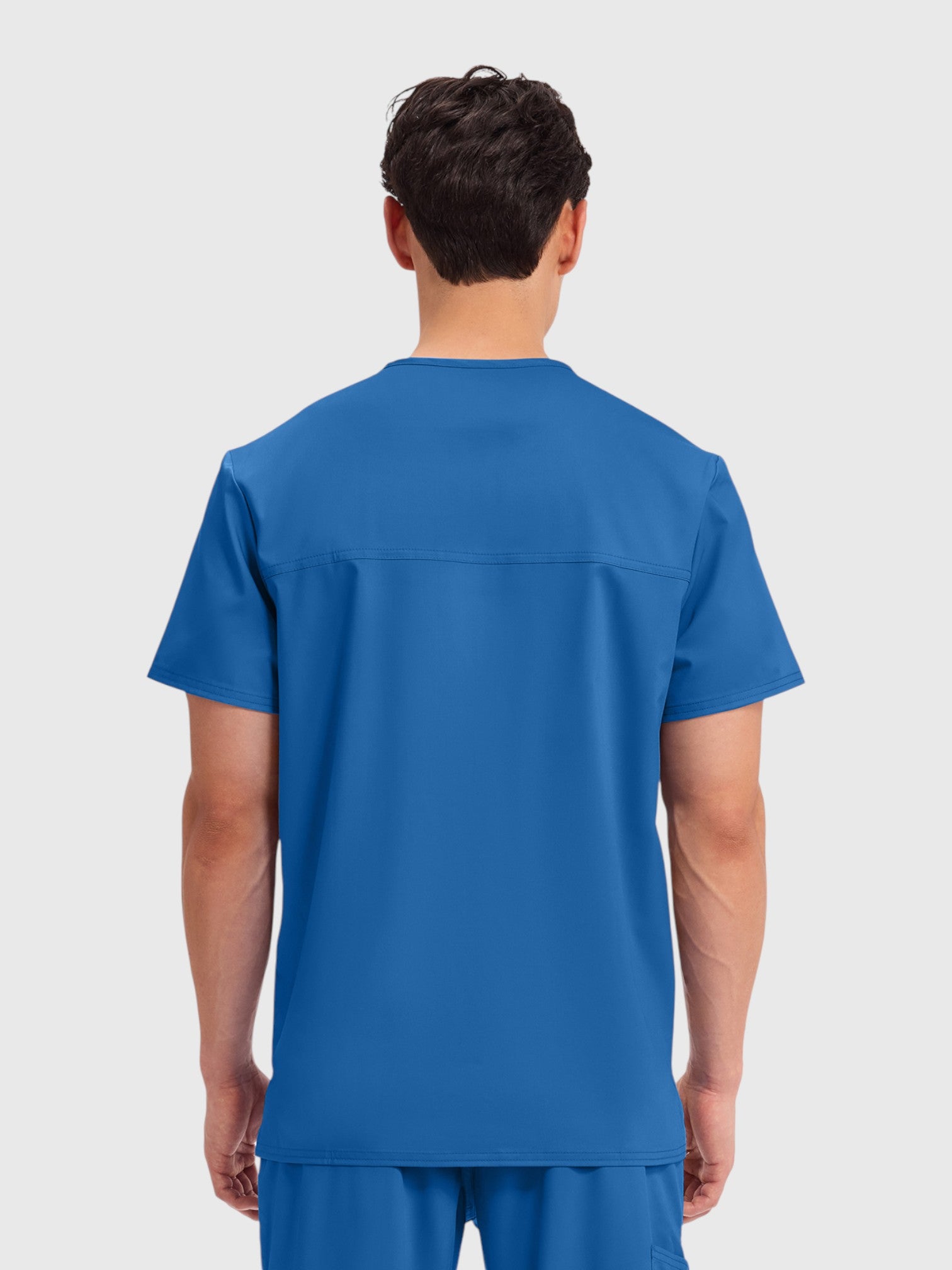 V-Neck Top | Mid Rise Tapered Pant 10 Pocket Men's Scrub Set#Color_Royal Blue