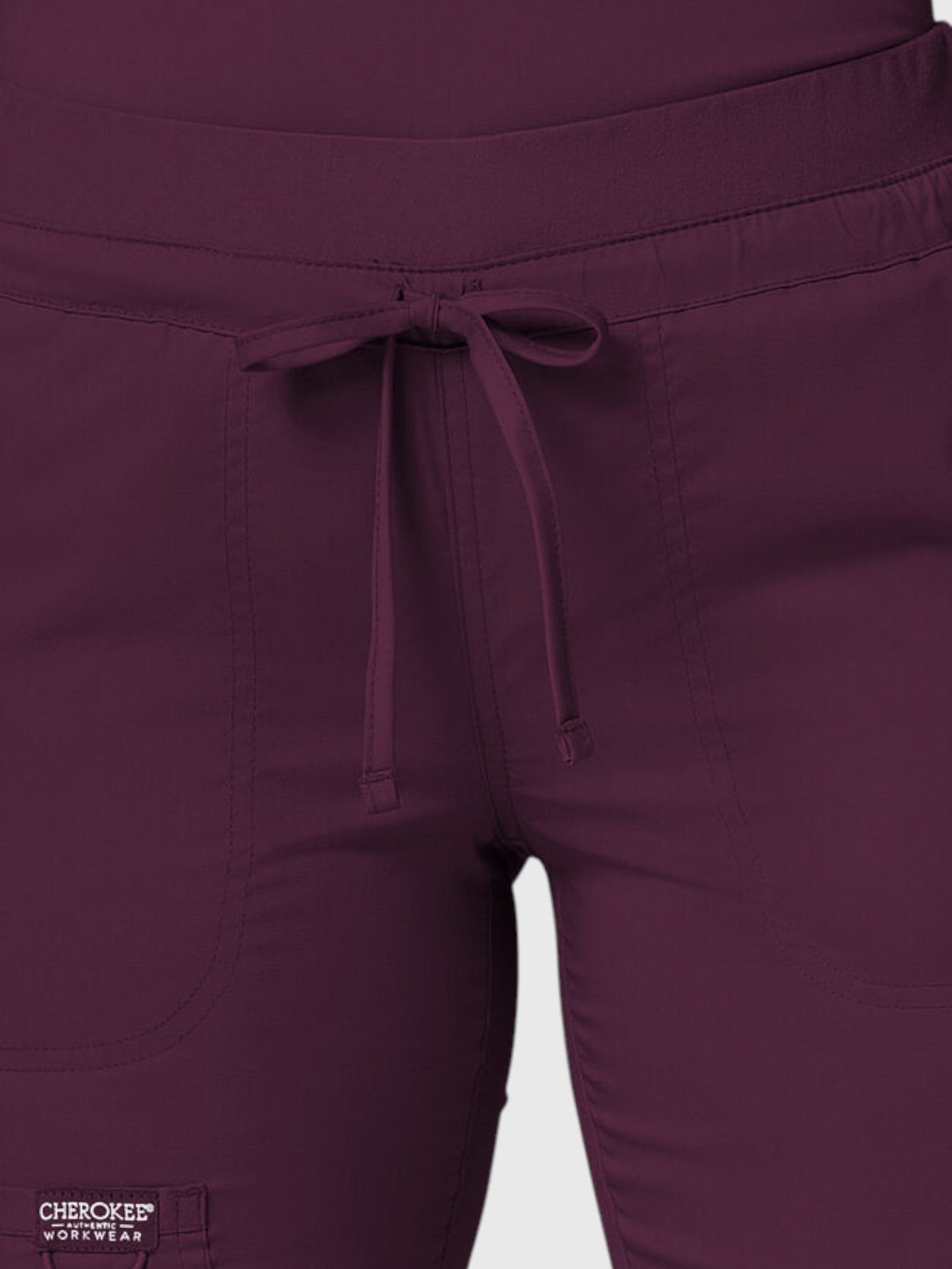 V-Neck Top | Tapered Leg Drawsting Pant 8 Pocket Women's Scrub Set#Color_Wine