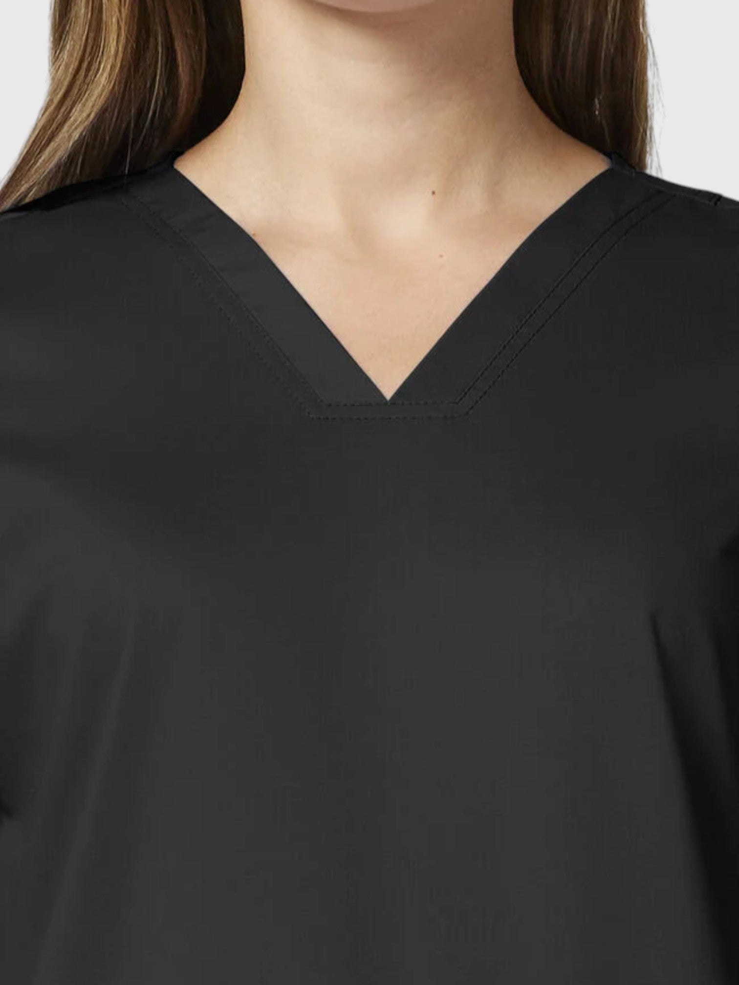 V-Neck Top | Tapered Leg Drawsting Pant 8 Pocket Women's Scrub Set#Color_Black