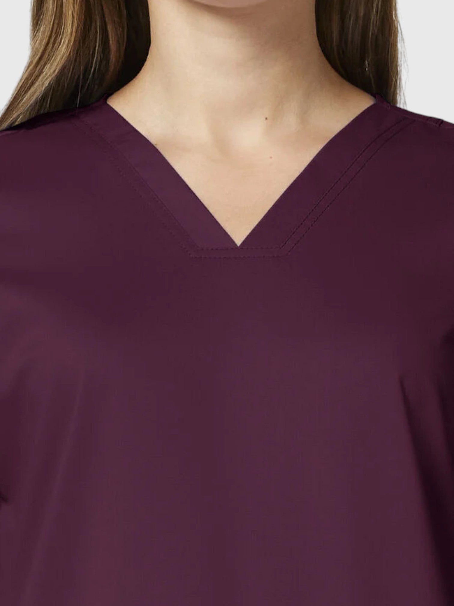 V-Neck Top | Tapered Leg Drawsting Pant 8 Pocket Women's Scrub Set#Color_Wine
