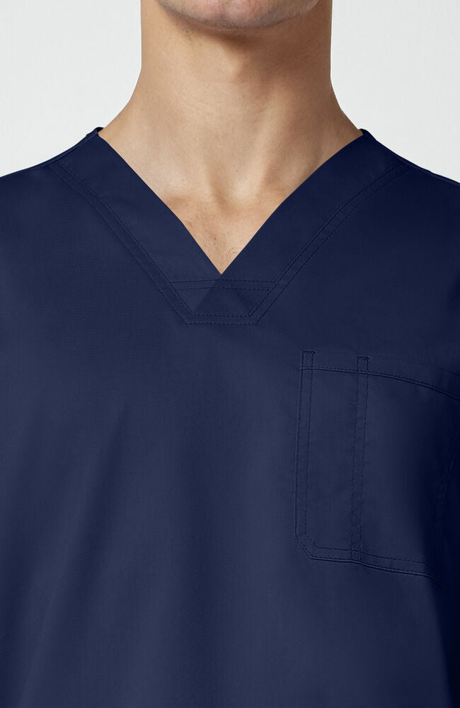 V-Neck Top | Mid Rise Tapered Pant 10 Pocket Men's Scrub Set#Color_Navy Blue