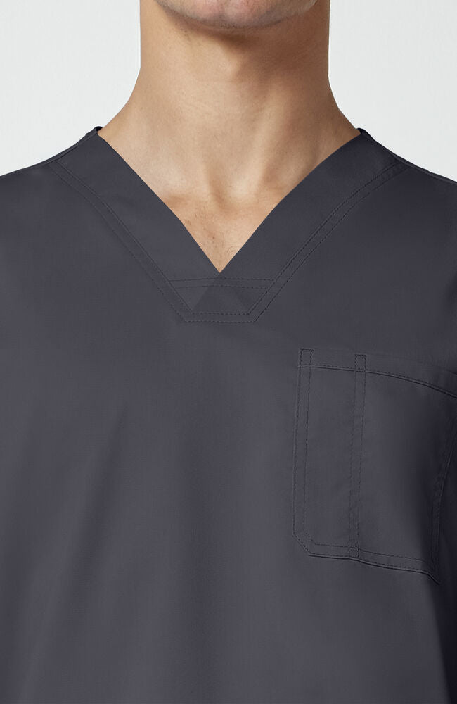 V-Neck Top | Mid Rise Tapered Pant 10 Pocket Men's Scrub Set#Color_Pewter