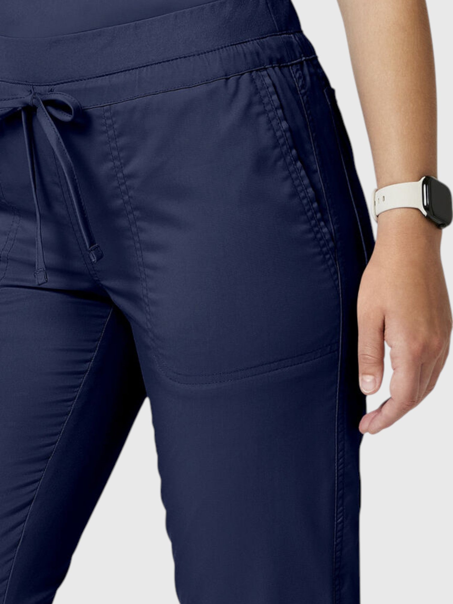 V-Neck Top | Tapered Leg Drawsting Pant 8 Pocket Women's Scrub Set#Color_Navy Blue