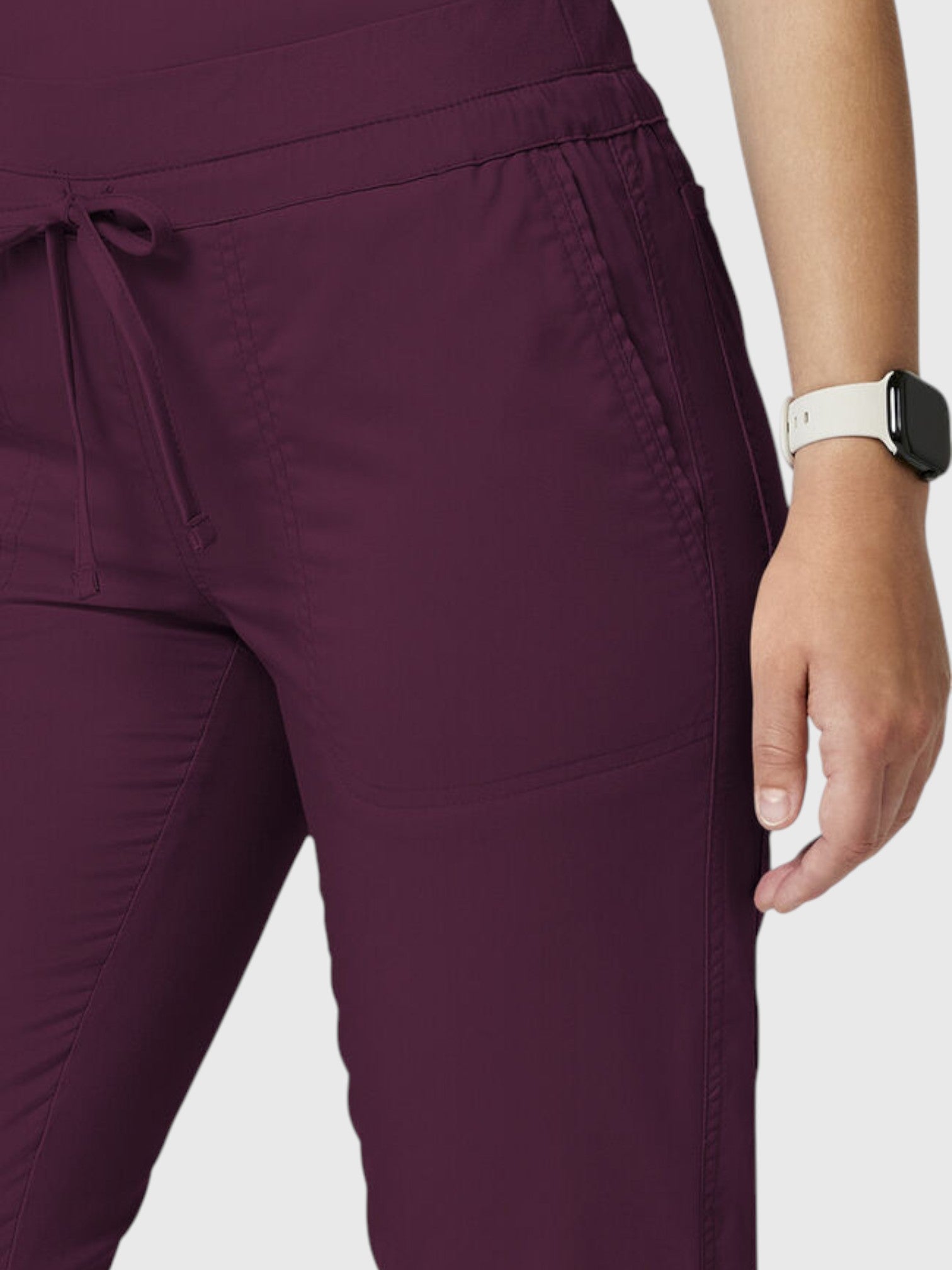 V-Neck Top | Tapered Leg Drawsting Pant 8 Pocket Women's Scrub Set#Color_Wine