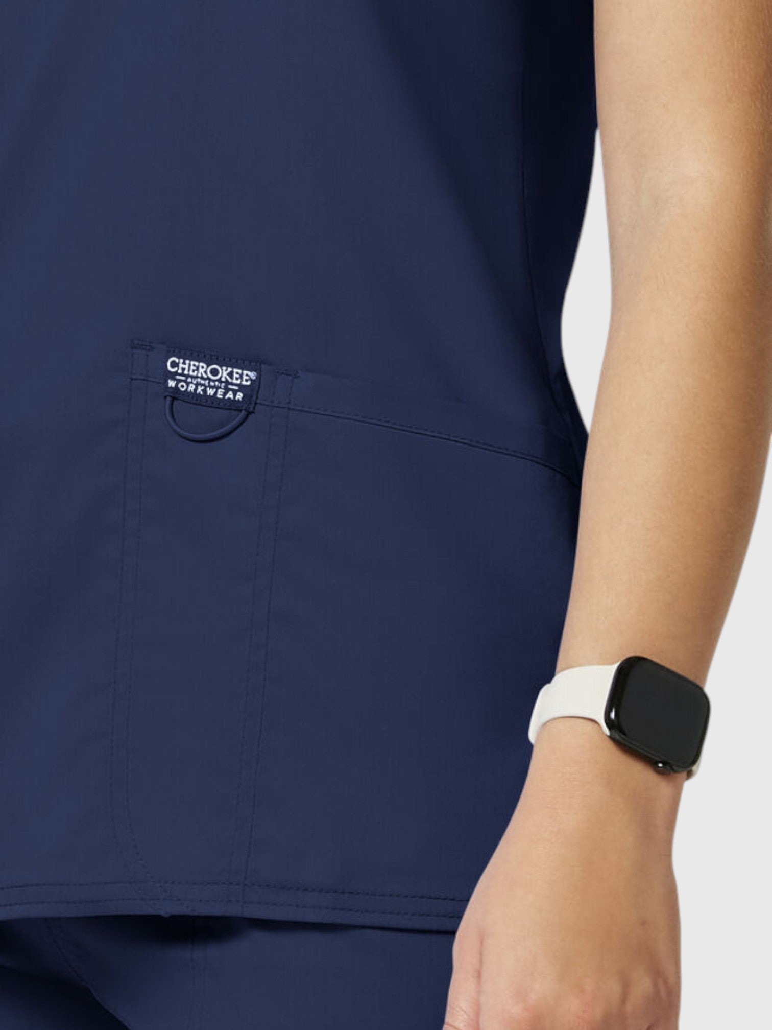 V-Neck Top | Tapered Leg Drawsting Pant 8 Pocket Women's Scrub Set#Color_Navy Blue