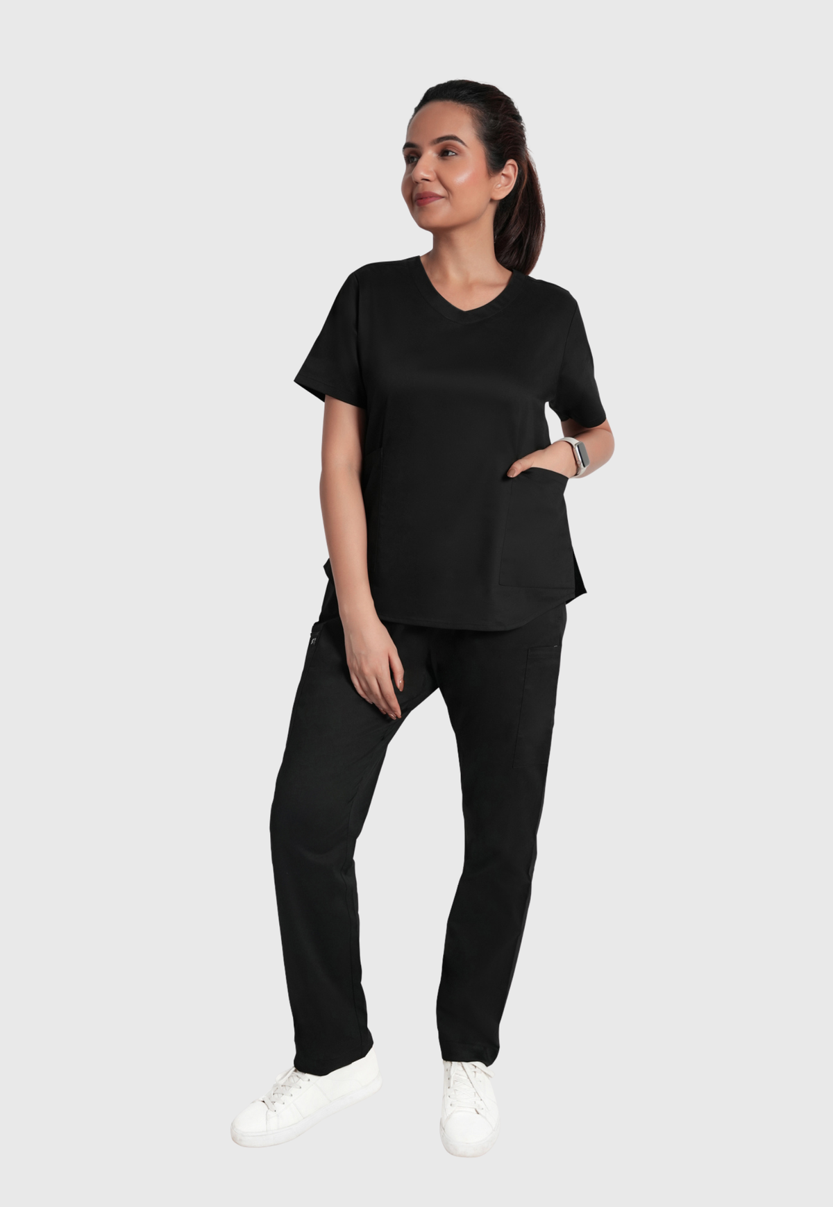 Scrub Top - Women's Cotton V-Neck 2 Pocket#color_Kohl Black
