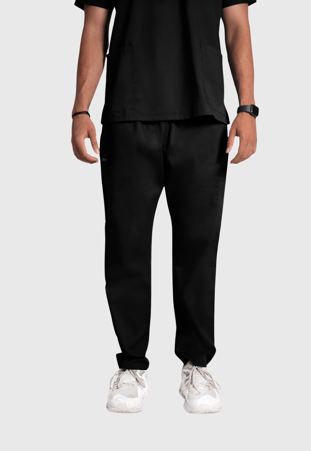 Scrub Set - Men's Cotton V Neck Top | Straight Pant | 7 Pocket#Color_Kohl Black