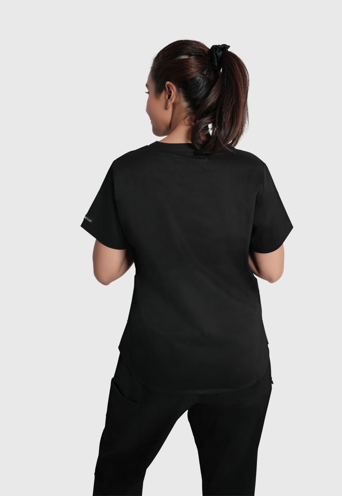 Scrub Top - Women's Cotton V-Neck 2 Pocket#color_Kohl Black
