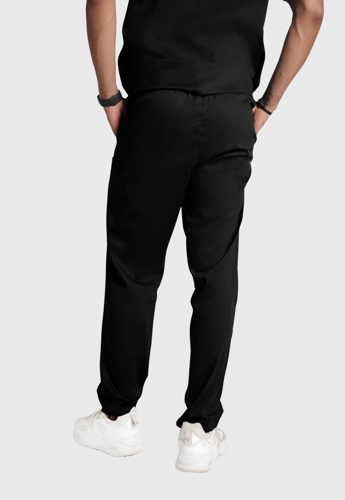 Scrub Set - Men's Cotton V Neck Top | Straight Pant | 7 Pocket#Color_Kohl Black
