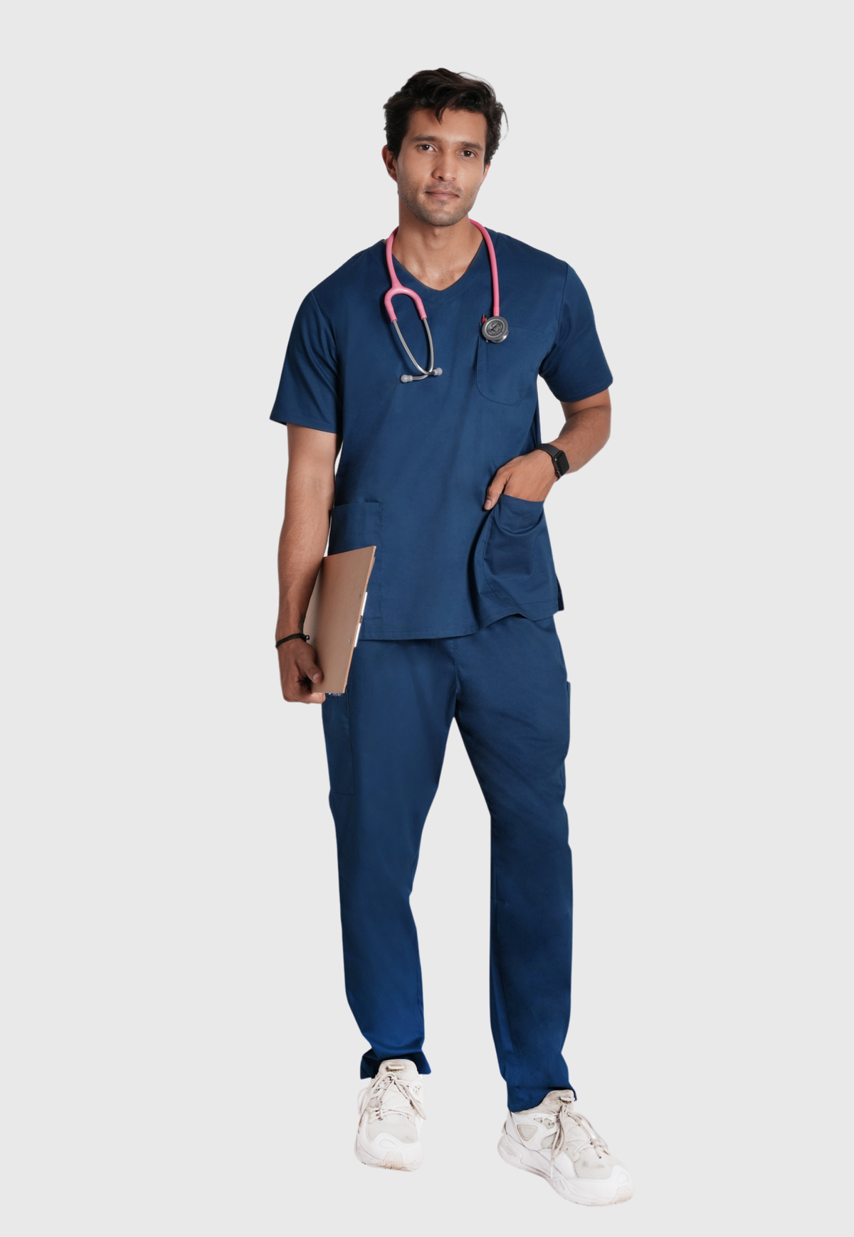 Scrub Set - Men's Cotton V Neck Top | Straight Pant | 7 Pocket#Color_Air Blue