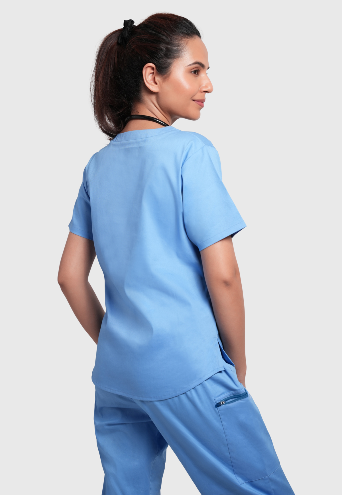 Scrub Top - Women's Cotton V-Neck 2 Pocket#color_Ceil Blue