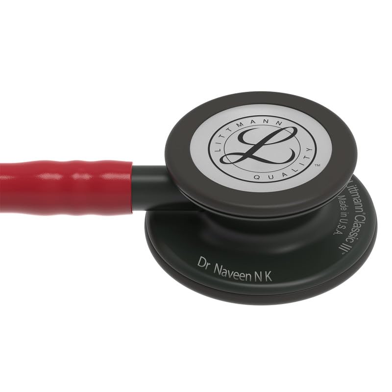 3M™ Littmann® Classic III™ Monitoring Stethoscope, Black-Finish Chestpiece, stem and headset, Burgundy Tube,27 in,5868