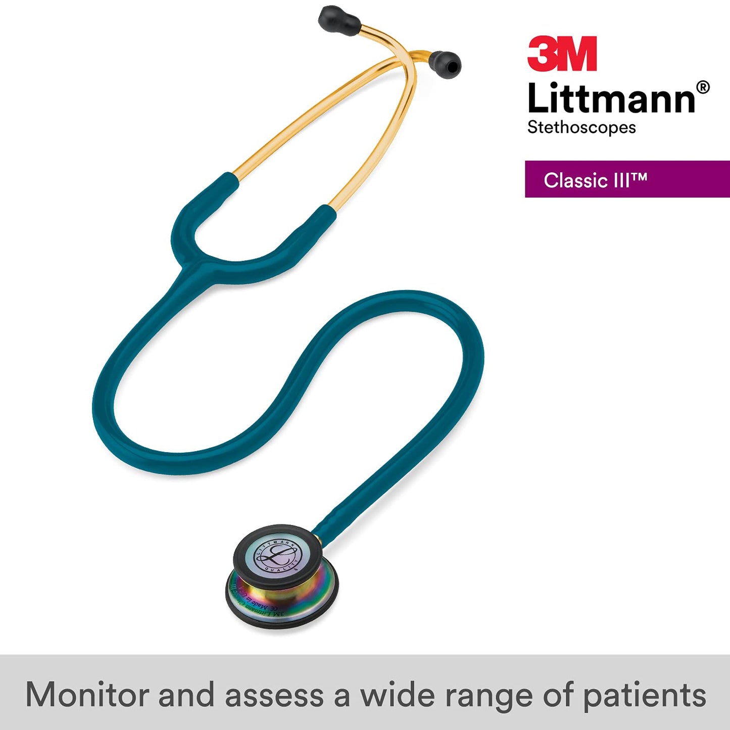 3M™ Littmann® Classic III™ Monitoring Stethoscope, Rainbow-Finish, Caribbean Blue Tube, 27 in, 5807