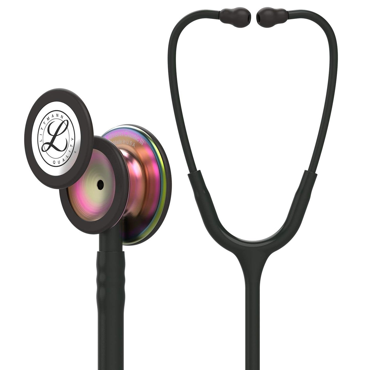 3M™ Littmann® Classic III™ Monitoring Stethoscope, Rainbow-Finish Chestpiece, black stem and headset, Black Tube,27 in,5870
