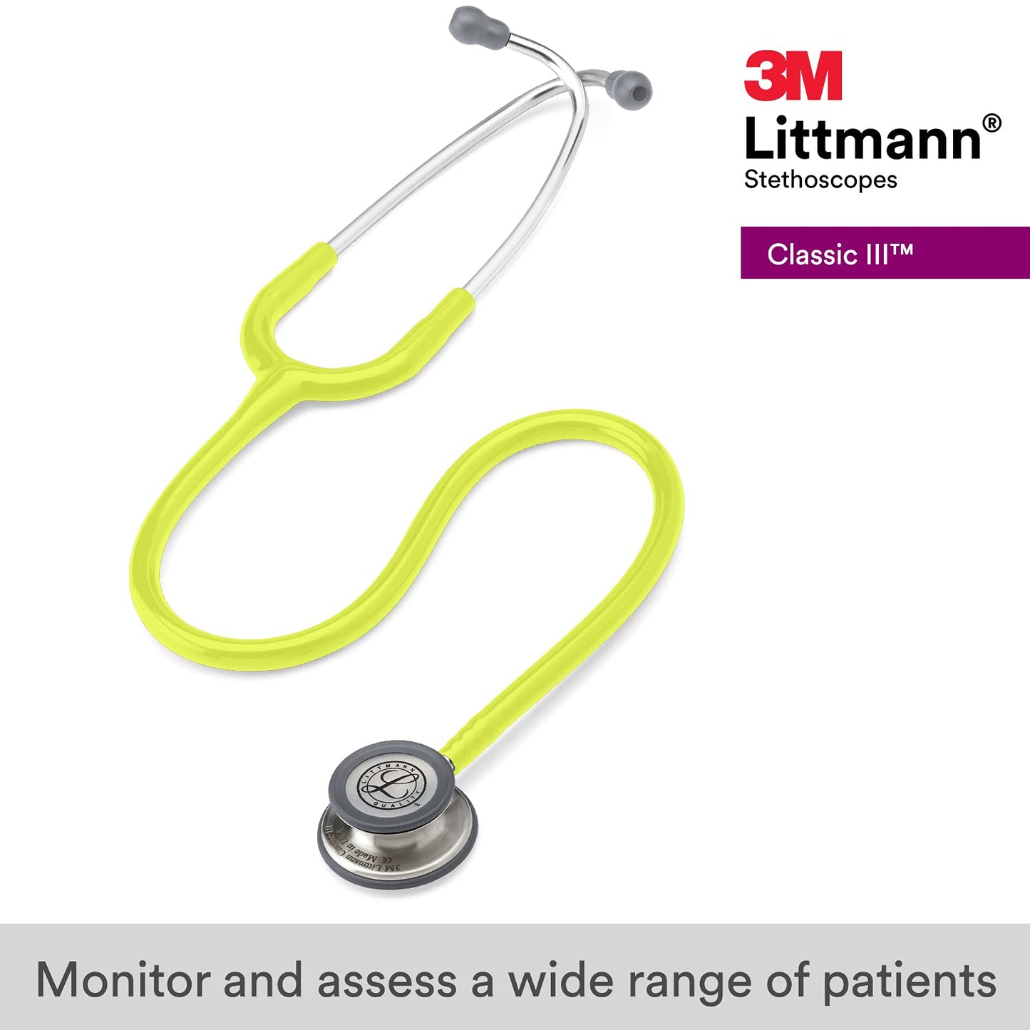 3M™ Littmann® Classic III™ Monitoring Stethoscope, Lemon-Lime Tube, 27 in, 5839