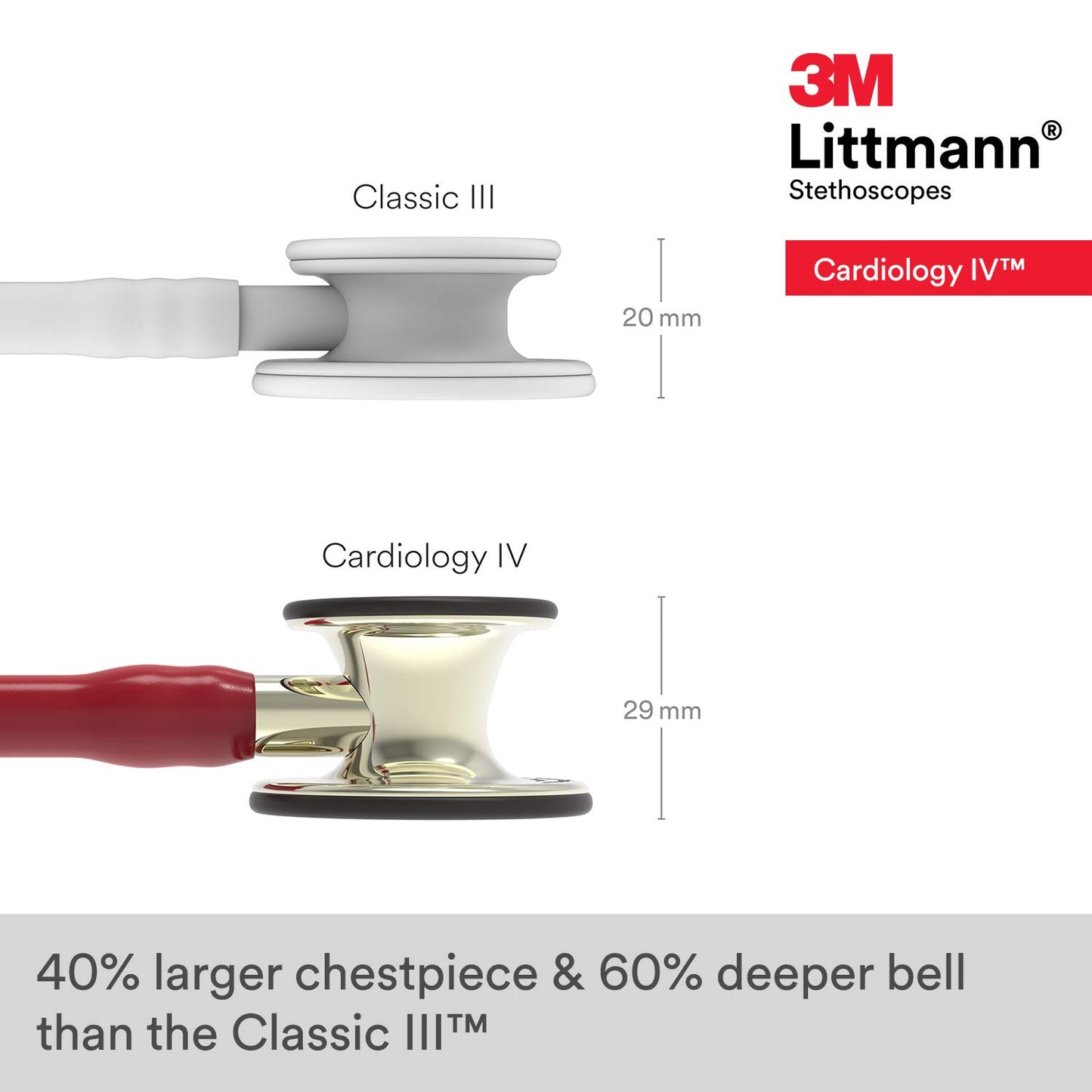 3M™ Littmann® Cardiology IV™ Stethoscope, Burgundy with Champagne Accents and Champagne Chestpiece, 27" 6176