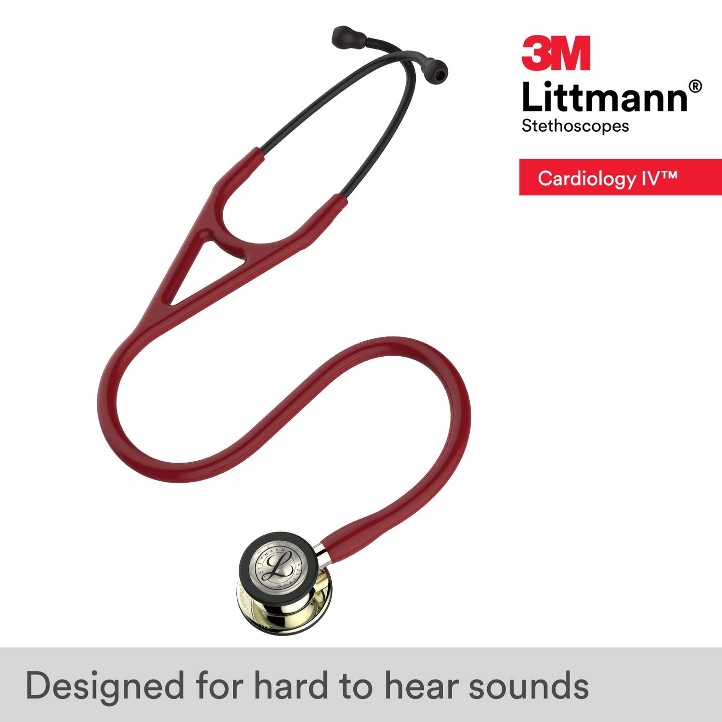 3M™ Littmann® Cardiology IV™ Stethoscope, Burgundy with Champagne Accents and Champagne Chestpiece, 27" 6176