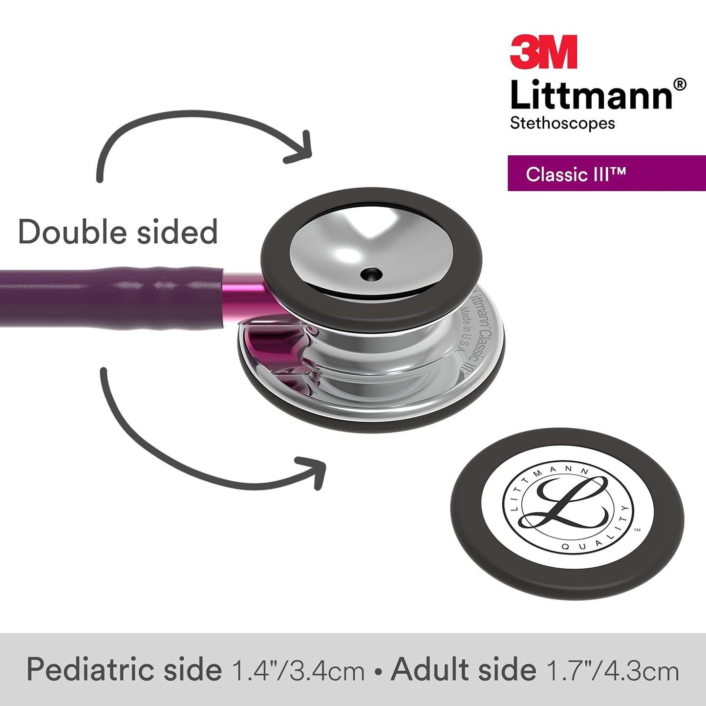 3M™ Littmann® Classic III™ Monitoring Stethoscope, Mirror Chestpiece, Plum Tube, Pink Stem and Smoke Headset, 27 in, 5960