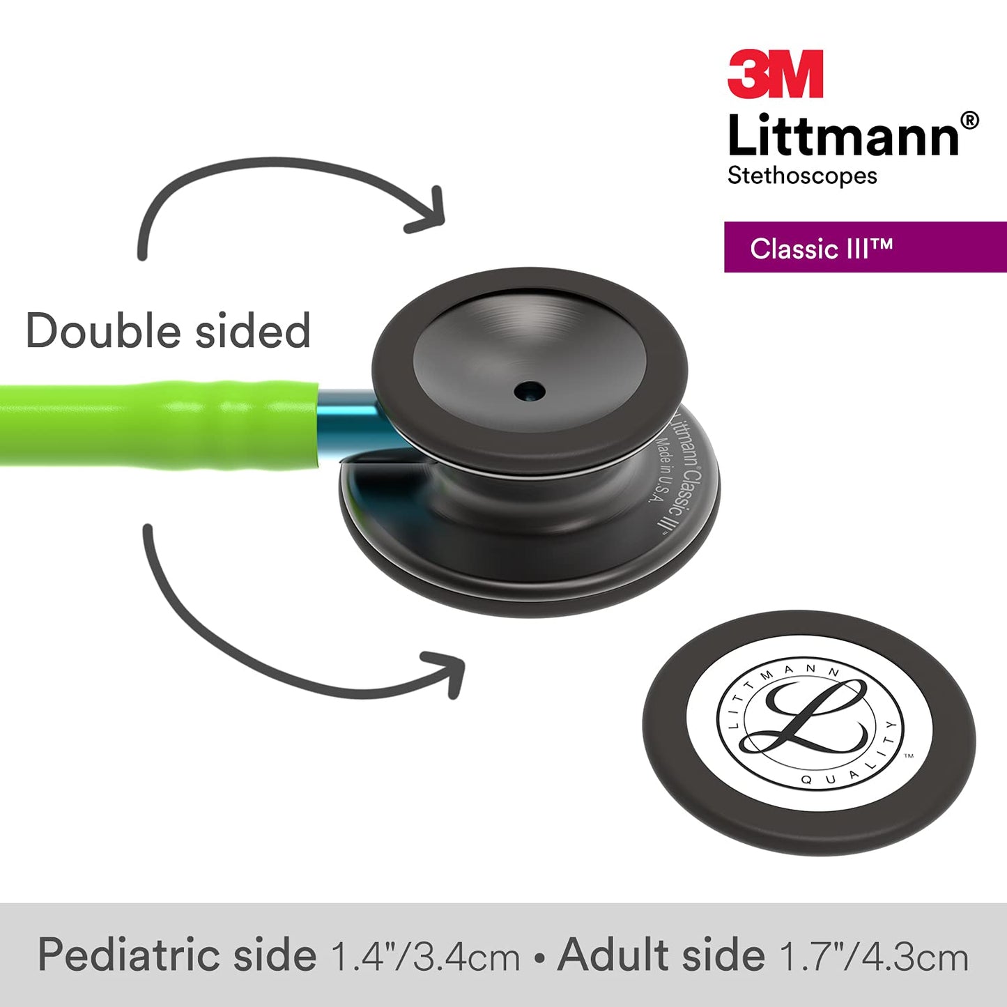 3M™ Littmann® Classic III™ Monitoring Stethoscope, Smoke Chestpiece, Lime Green Tube, Blue Stem,5875